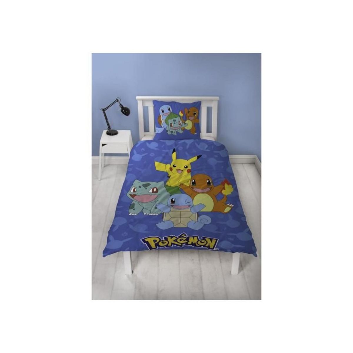 Pokemon Parure de lit réversible - POKEMON - Pikachu et Starter 1G II - Microfibre - 1 housse de couette 140 x 200 cm + 1 taie 63 x 63
