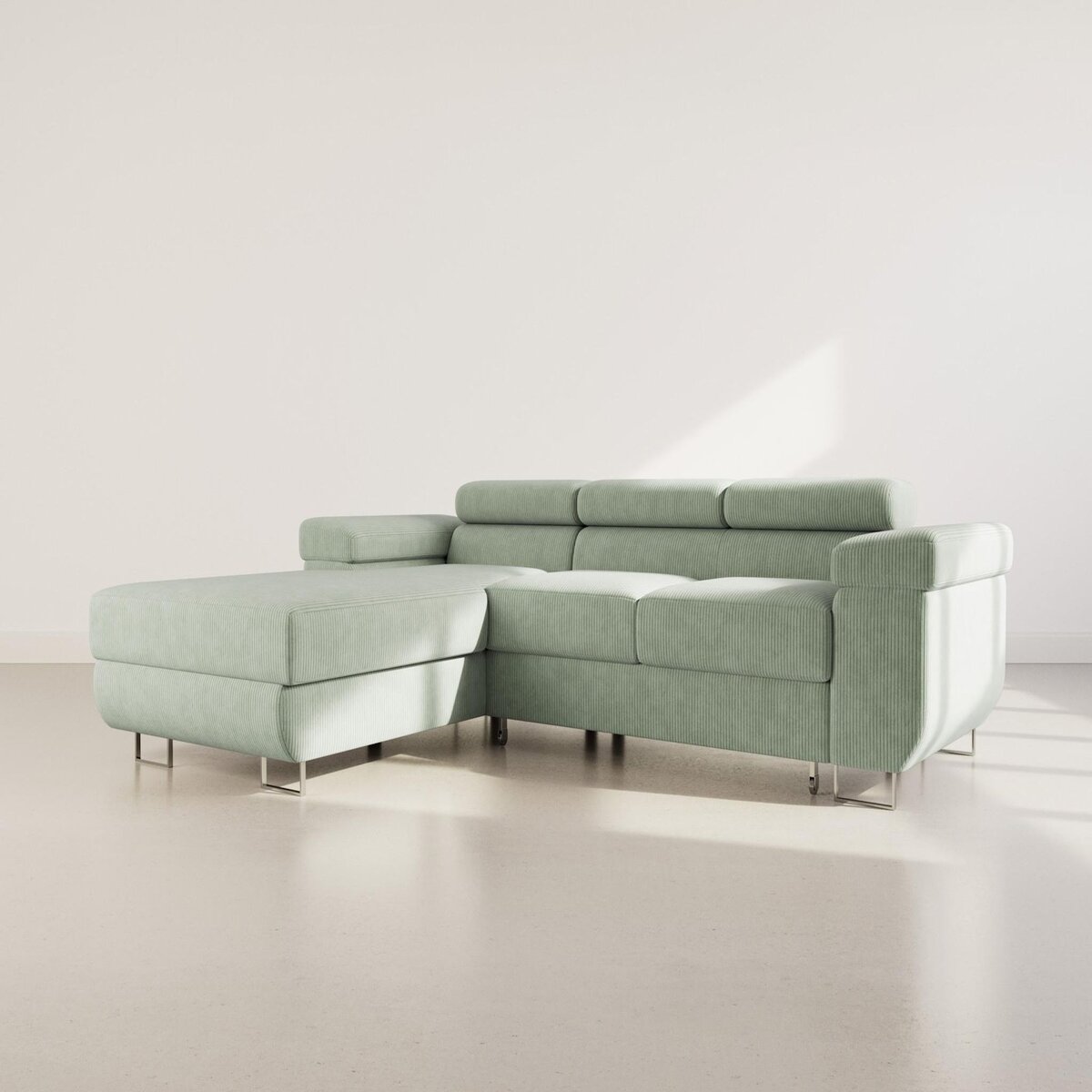 BEST MOBILIER Pablo - canapé d'angle gauche - 6 places - convertible avec coffre et têtières réglables - en velours côtelé