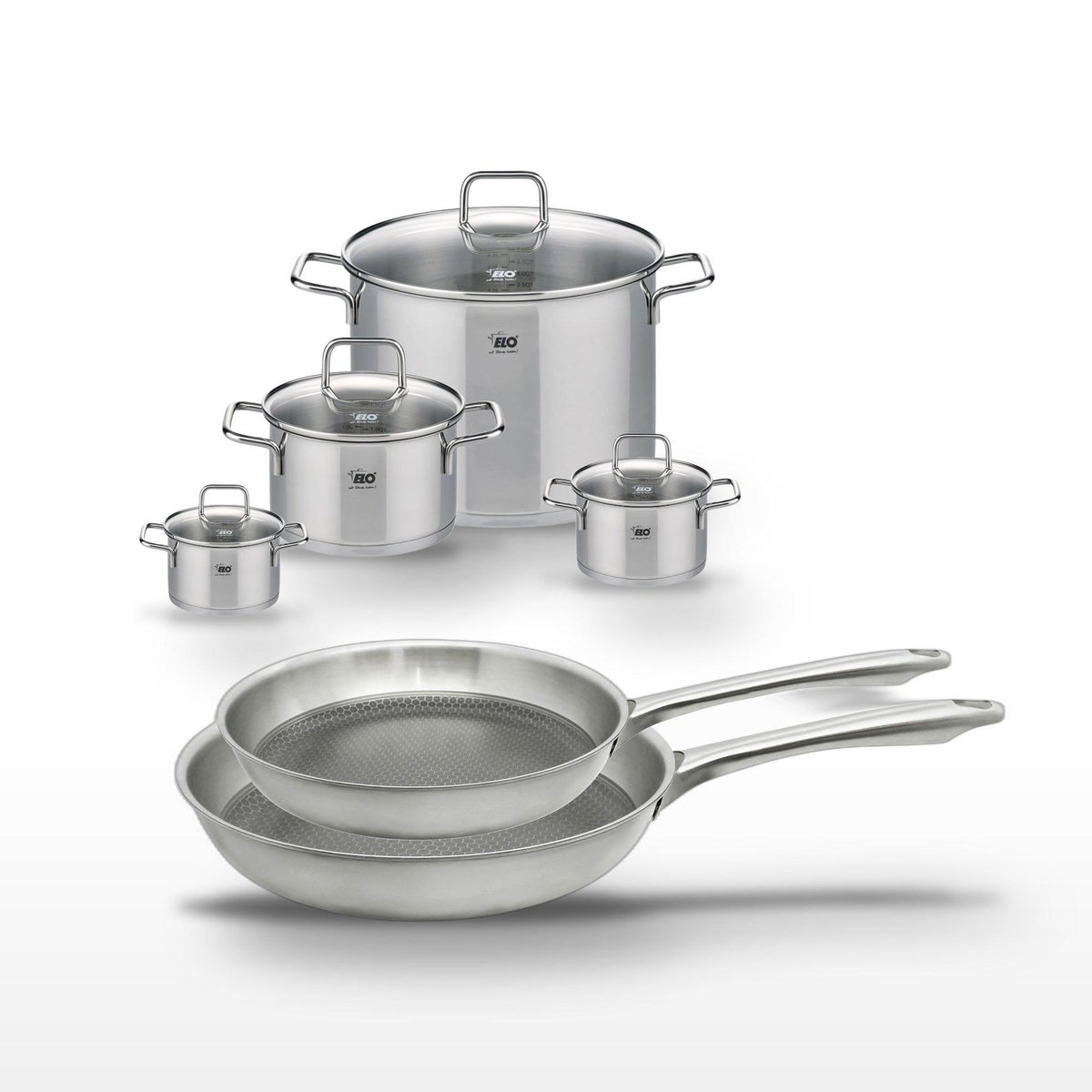 ELO Lot de 2 poêles 24/28cm et 4 faitouts Elo Relief Passion