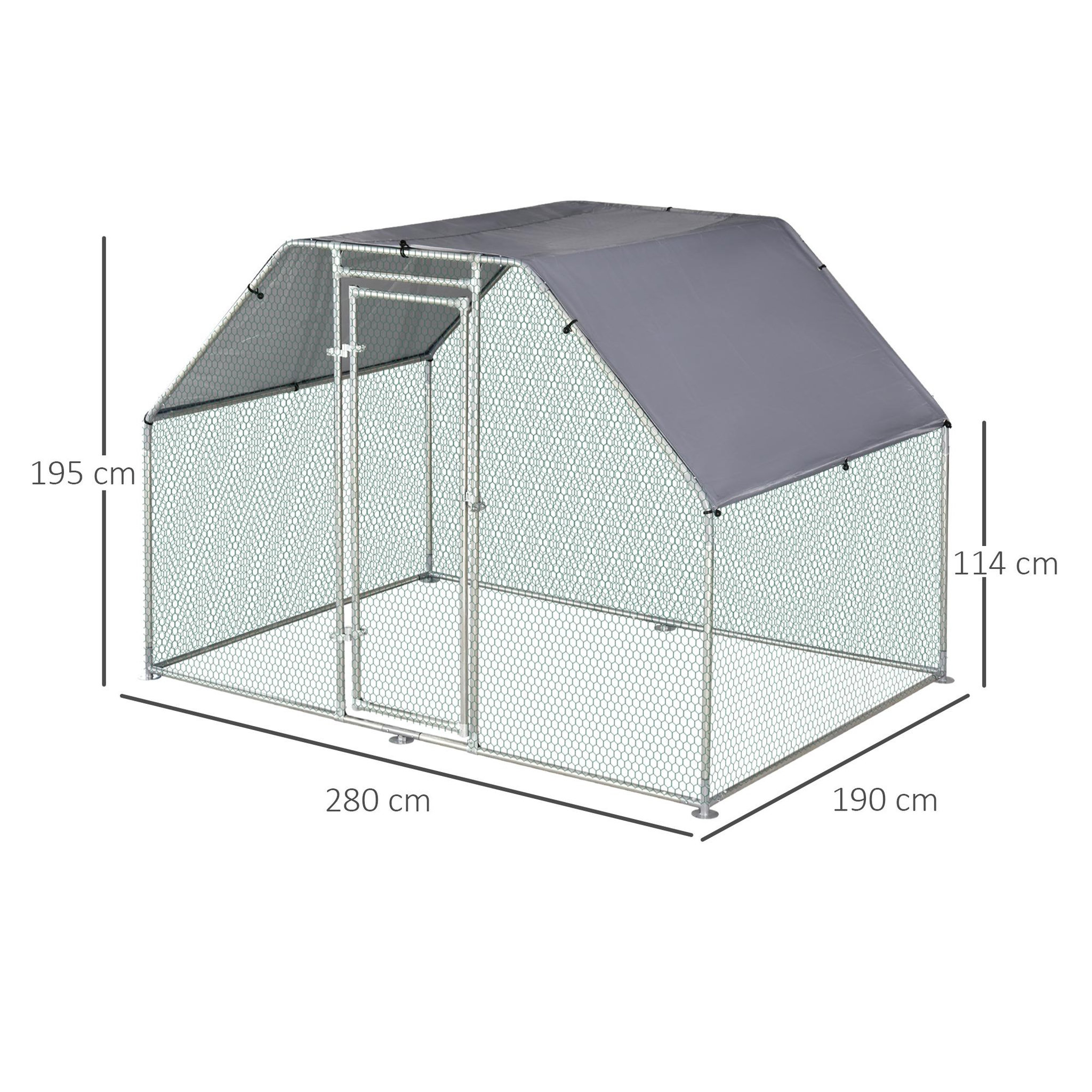 Voir la diapositive 3 : PAWHUT Enclos poulailler chenil 5,32 m² - parc grillagé dim. 2,8L x 1,9l x 1,95H m - poulailler chenil entièrement couvert - acier galvanisé