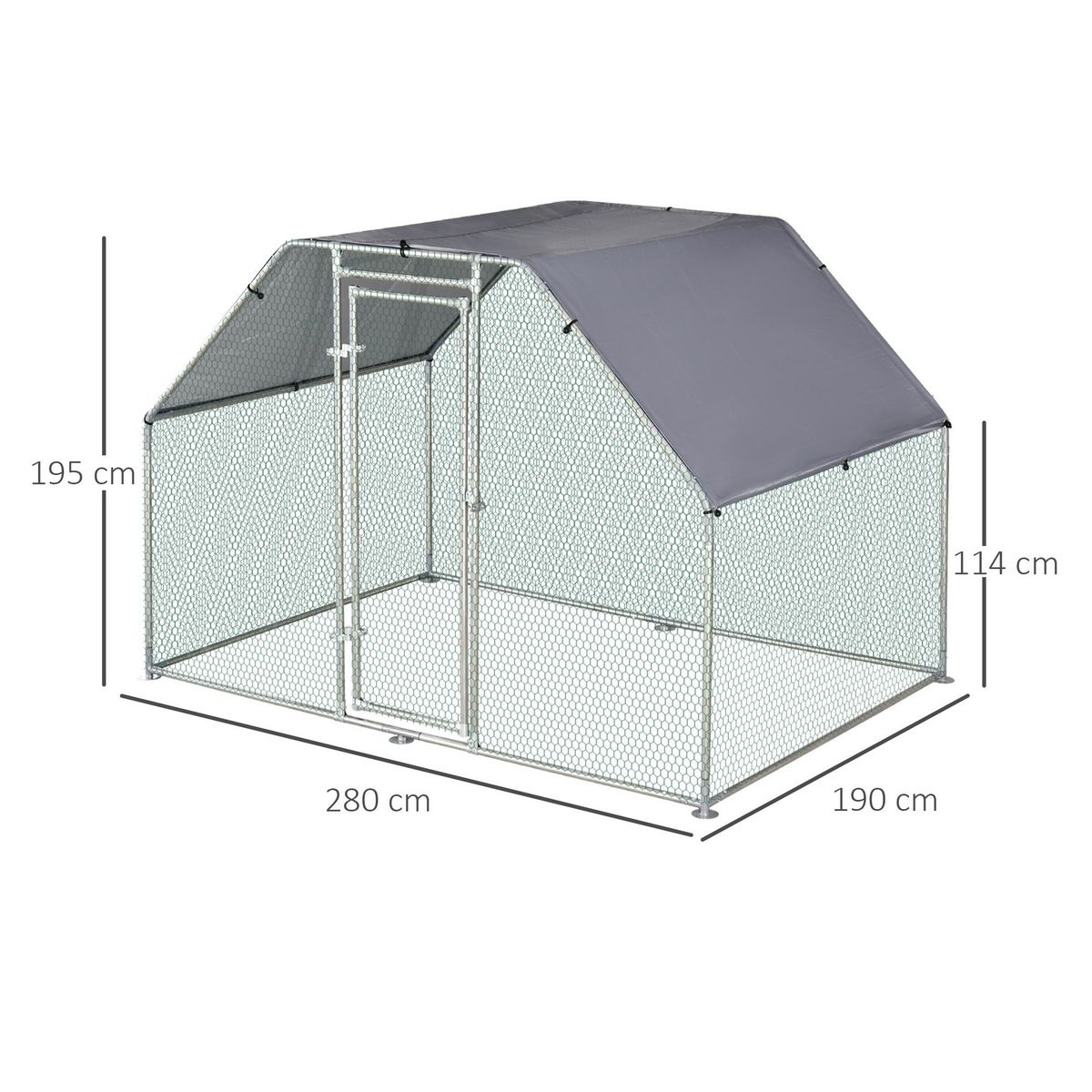 PAWHUT Enclos poulailler chenil 5,32 m² - parc grillagé dim. 2,8L x 1,9l x 1,95H m - poulailler chenil entièrement couvert - acier galvanisé