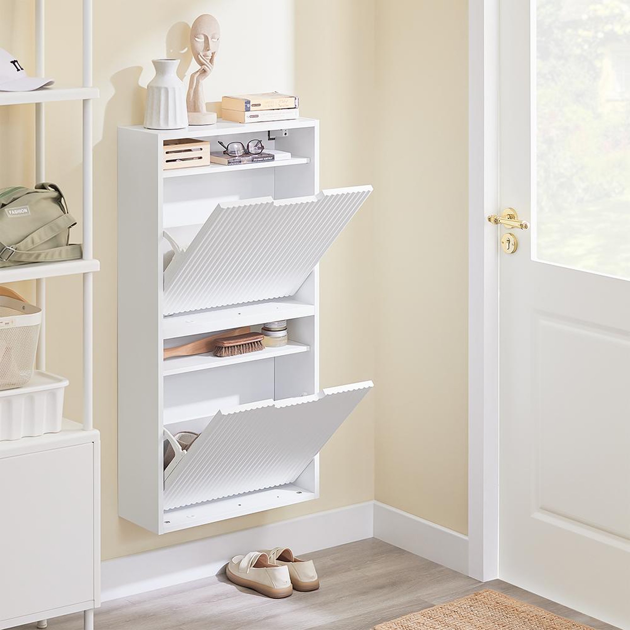 Voir la diapositive 2 : SOBUY SoBuy - Meuble À Chaussures 2 portes - Blanc - 50x19x100cm - Minimaliste - FSR204-W