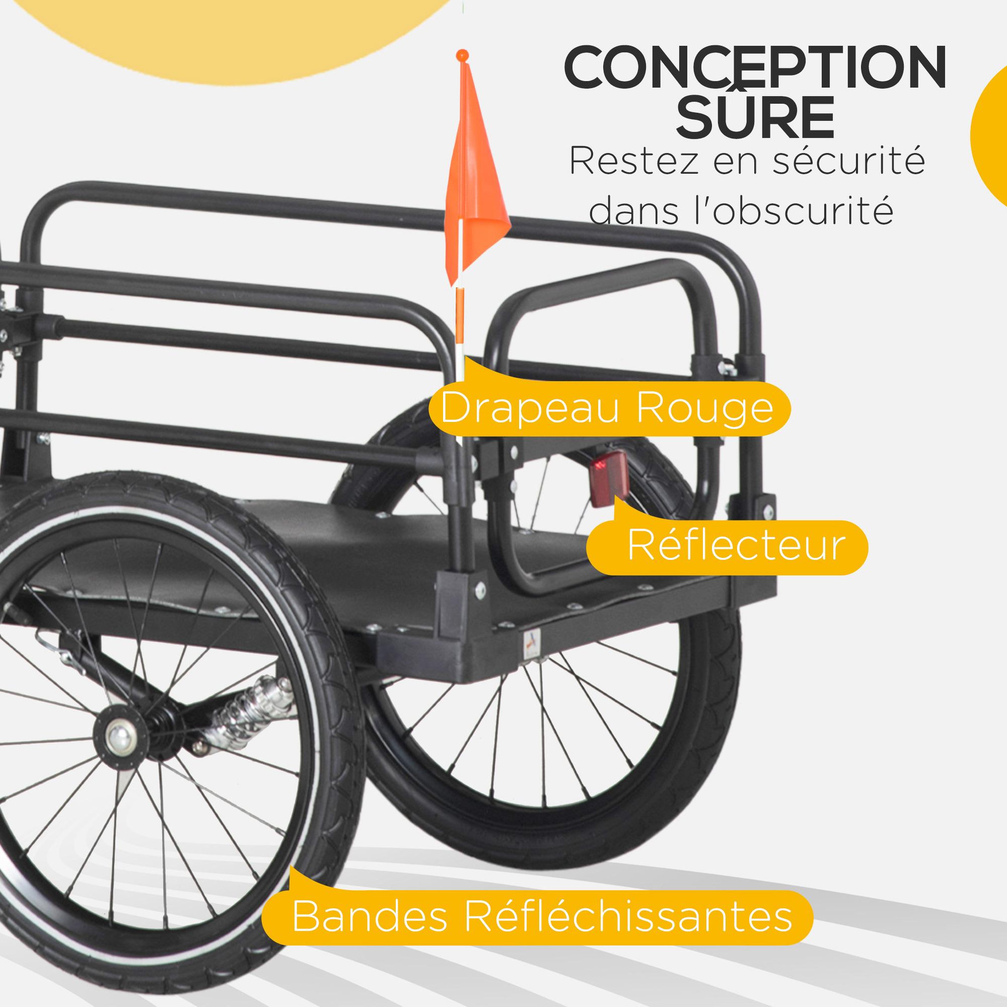 Voir la diapositive 5 : HOMCOM Remorque vélo remorque de transport pour vélo pliable 125l x 64l x 53,5h cm barre d'attelage universelle acier noir