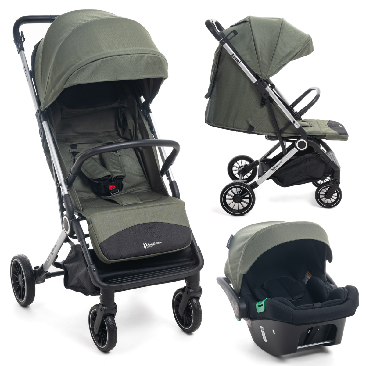 BEBELISSIMO Poussette combinée duo 2 en 1 - siège auto 0+ Lioni – dès la naissance – jusqu'à 22kg - vert