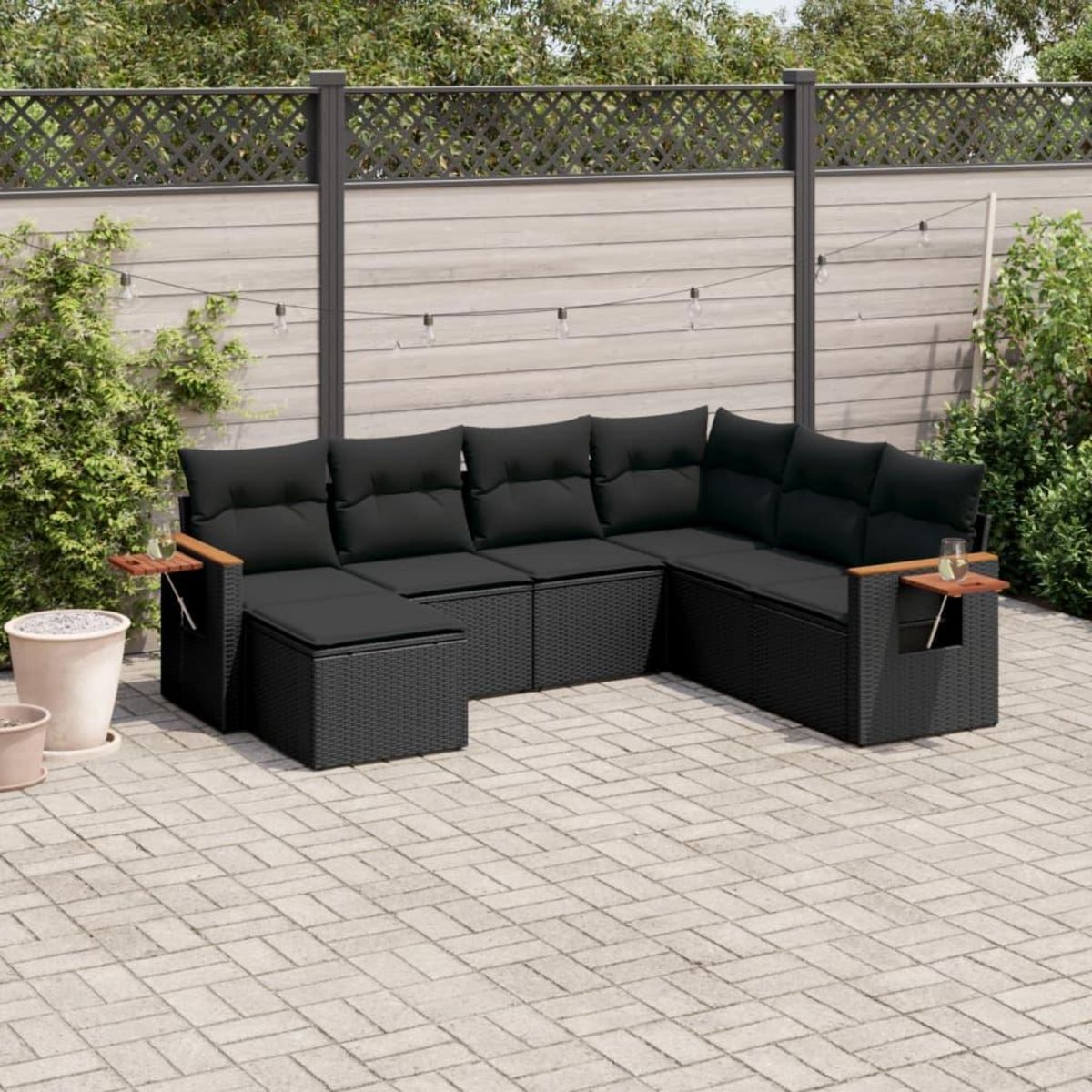 VIDAXL Salon de jardin 7 pcs avec coussins noir resine tressee
