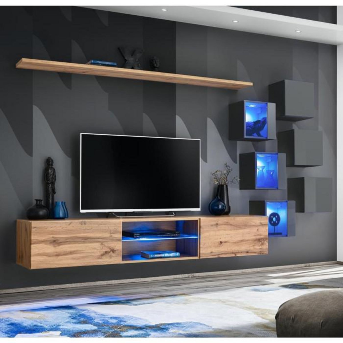 Paris Prix Ensemble Meuble TV  Switch XXI  260cm Naturel & Gris