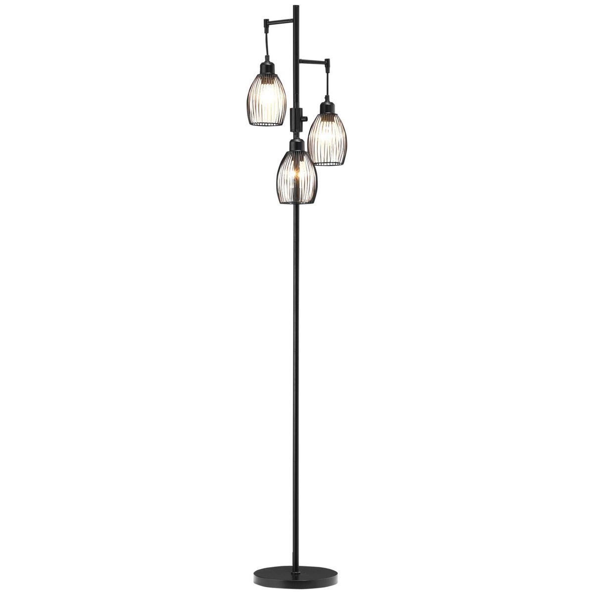 HOMCOM Lampadaire design industriel 3 têtes 40 W max. luminosité réglable métal filaire acier noir