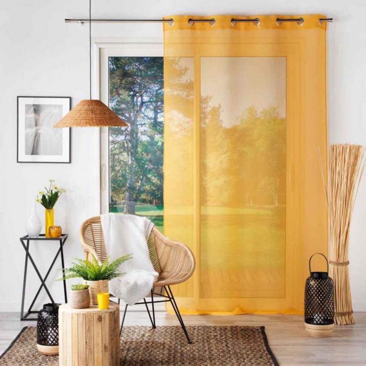 Paris Prix Rideau Voilage à Œillets  Sandra  140x180cm Jaune