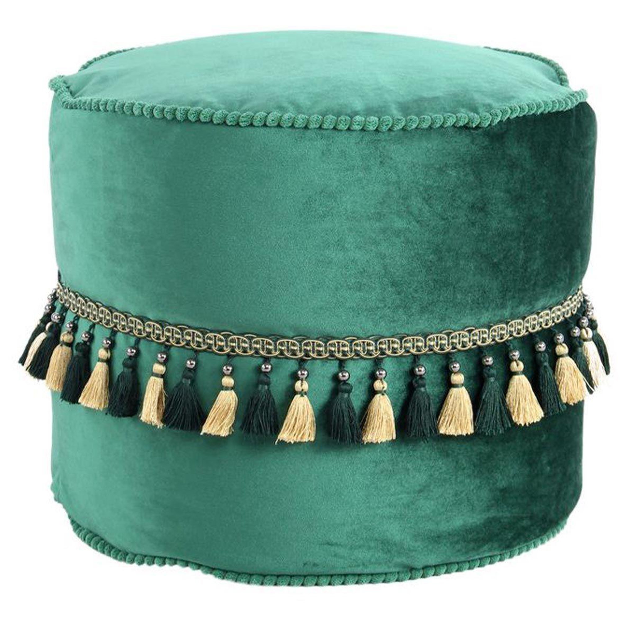 Paris Prix Pouf déco à pompons  taj mahal  45cm vert