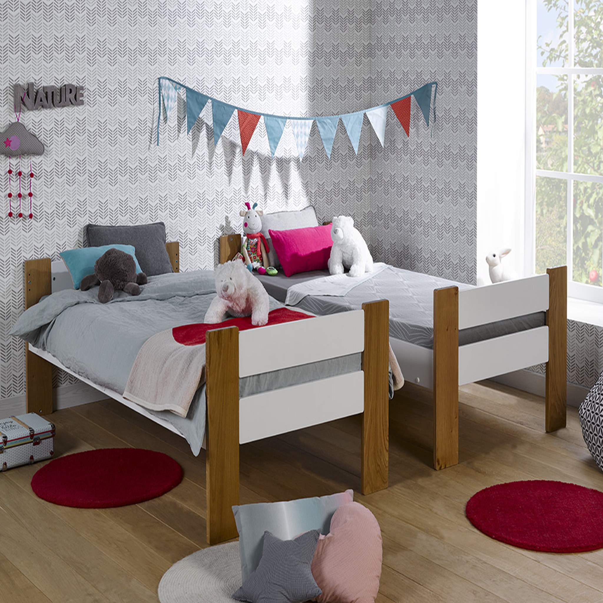 Voir la diapositive 2 : JUNIOR PROVENCE Lit superposé modulable 90x190 cm avec sommier CODY