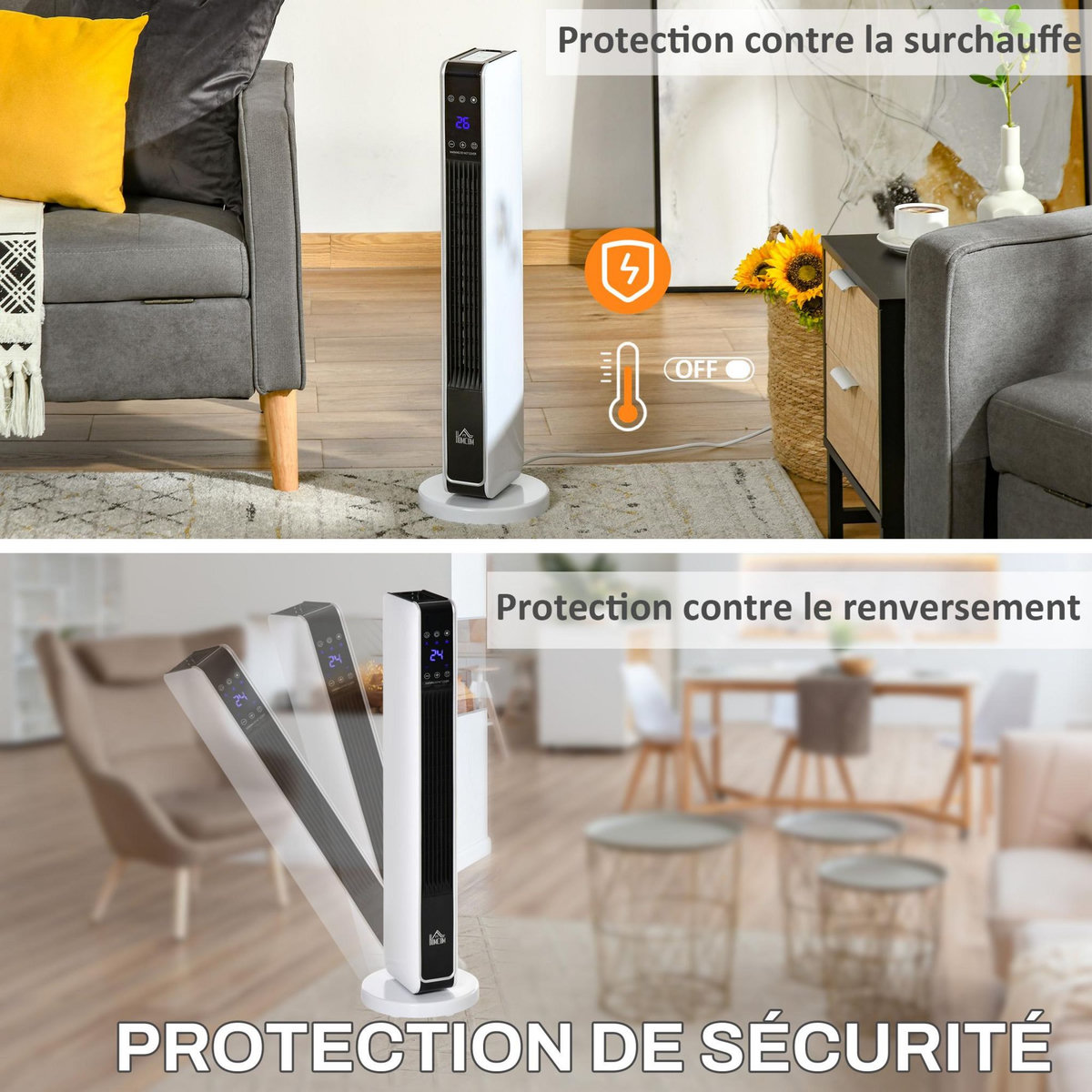 HOMCOM Radiateur électrique céramique PTC - chauffage soufflant oscillant 1100/2200W - télécommande incluse - timer 8h - blanc