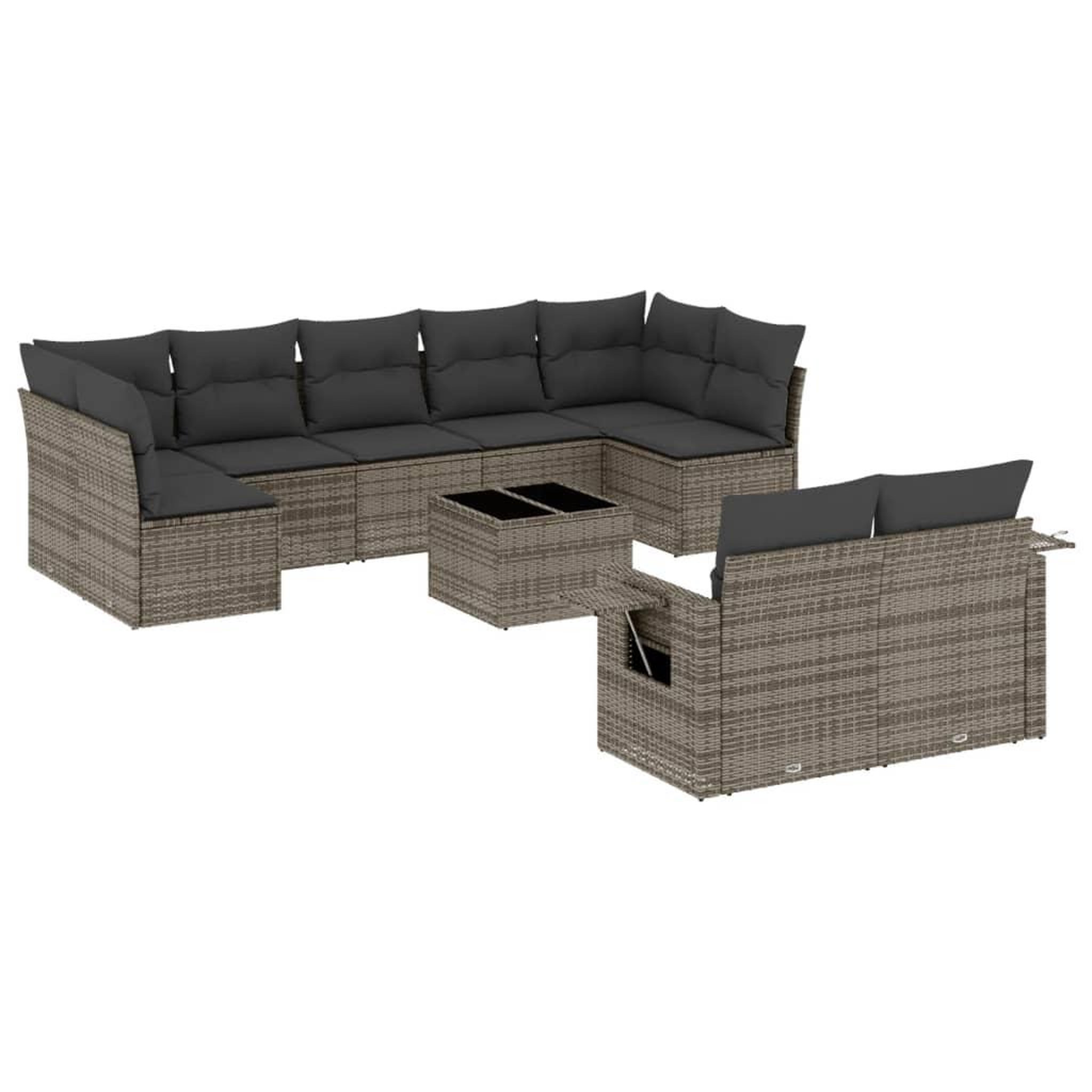 Voir la diapositive 2 : VIDAXL Salon de jardin avec coussins 10 pcs gris resine tressee