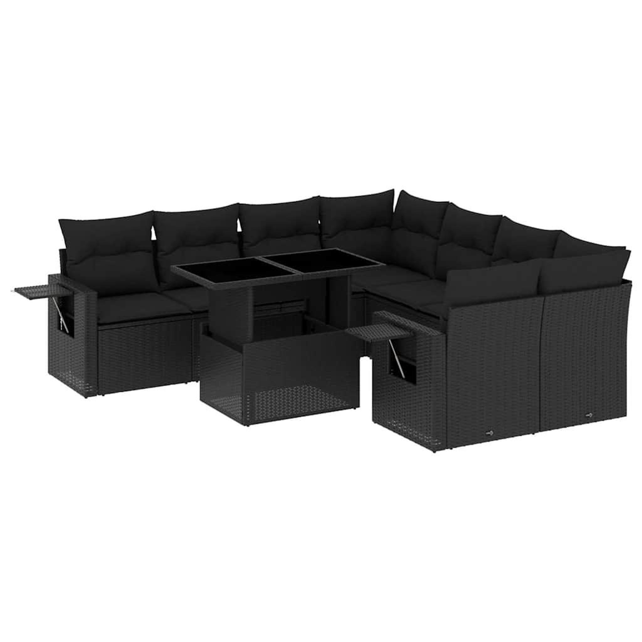 Voir la diapositive 2 : VIDAXL Salon de jardin 9 pcs avec coussins noir resine tressee