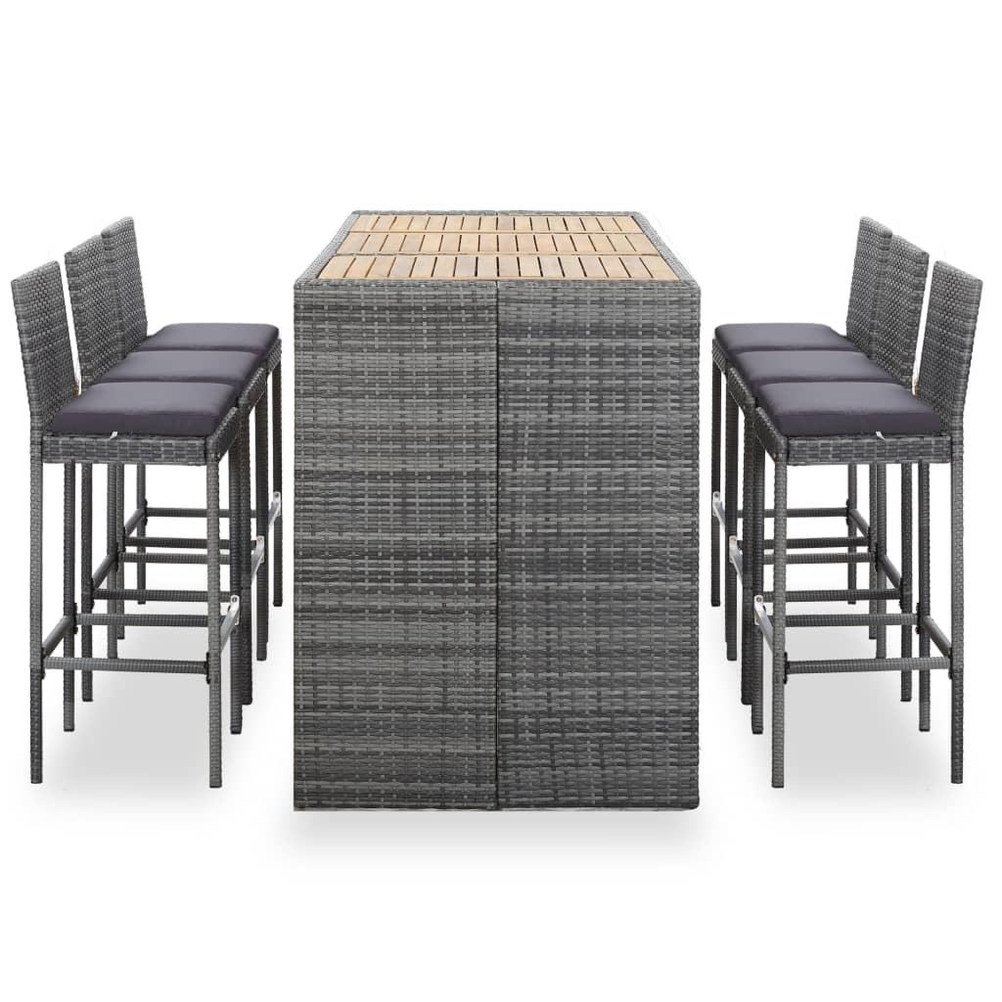 Voir la diapositive 2 : VIDAXL Ensemble de bar d'exterieur 7 pcs coussins Resine tressee Gris