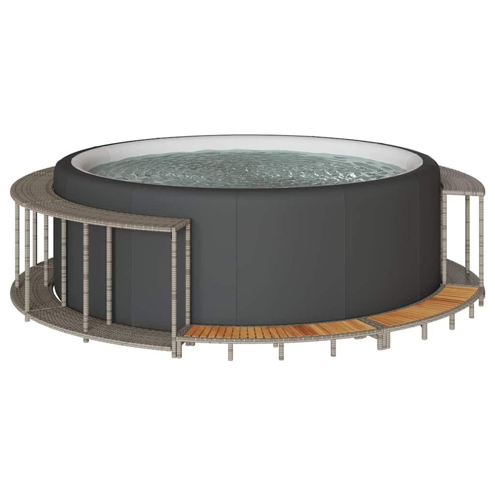 VIDAXL Cadre de bain a remous rangement et marche gris resine tressee