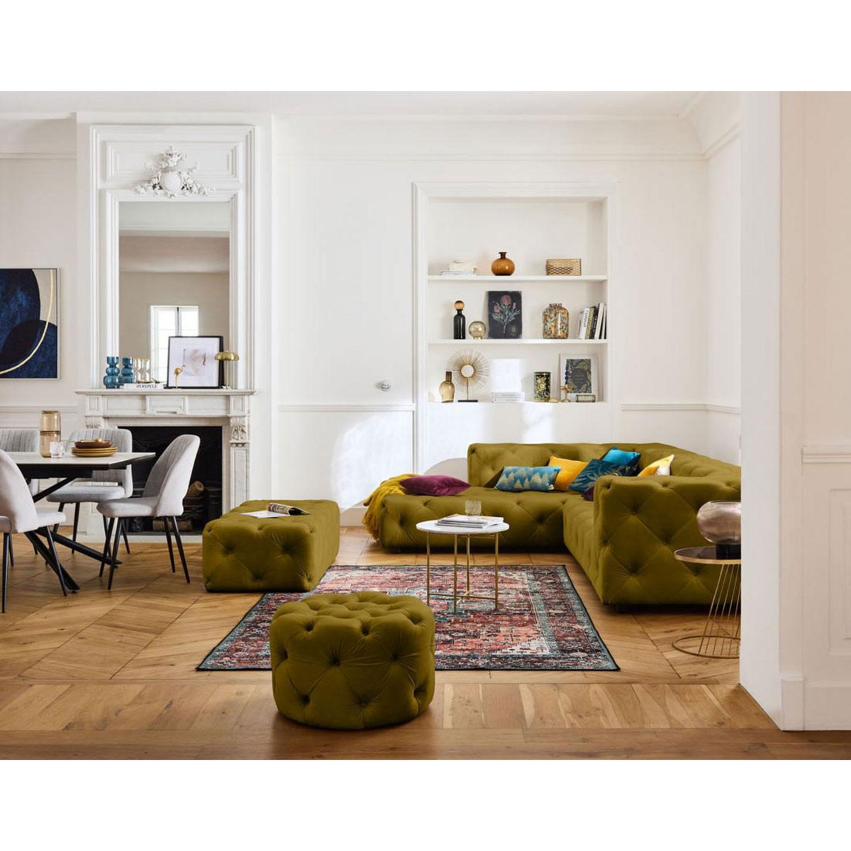 LISA DESIGN Gallata - pouf chesterfield rond - en velours