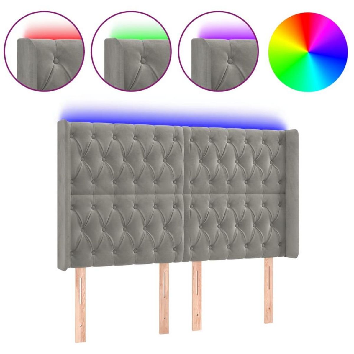 VIDAXL Tete de lit a LED Gris clair 147x16x118/128 cm Velours