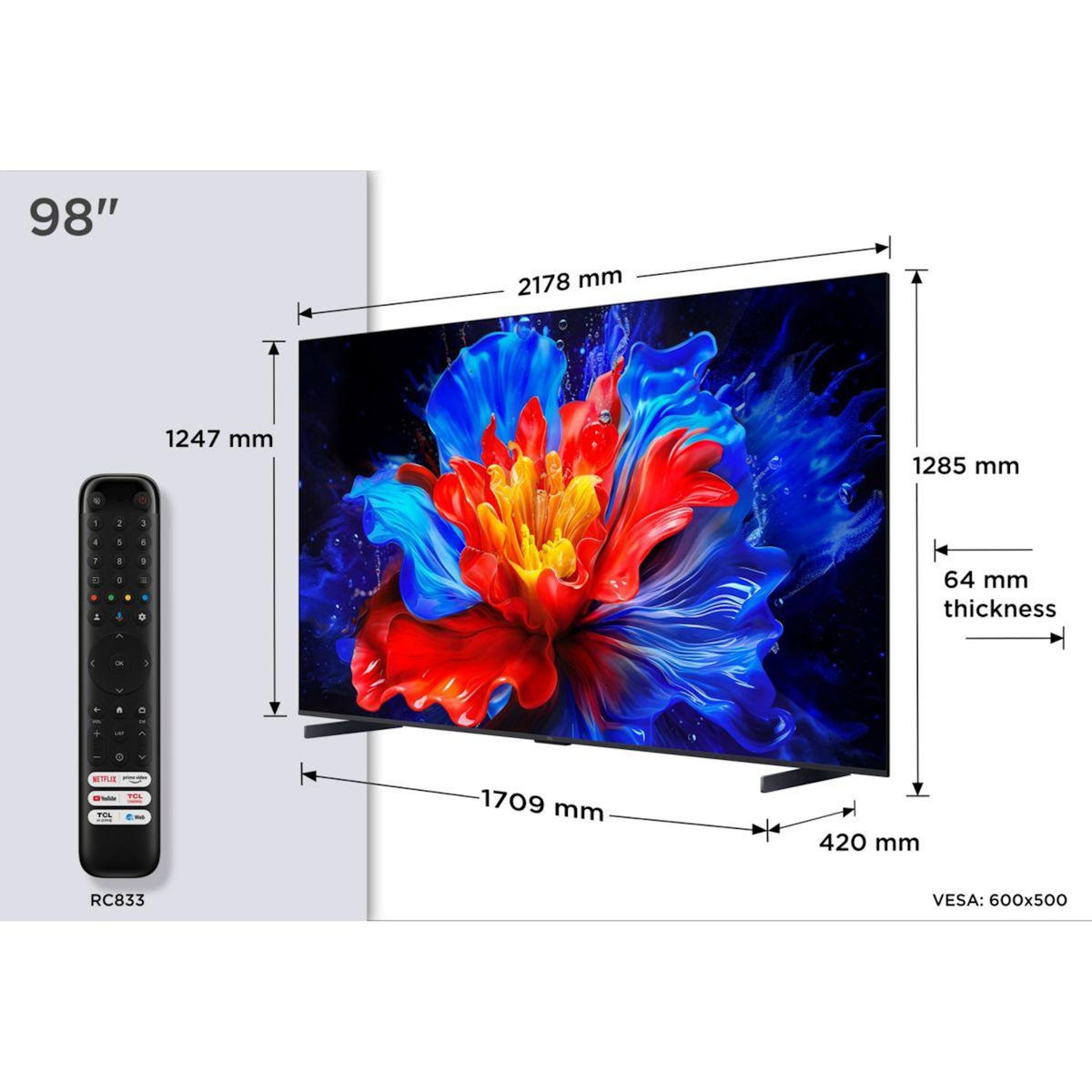 TCL TV QLED 98P89K 144Hz 2025-98 pouces (249cm)
