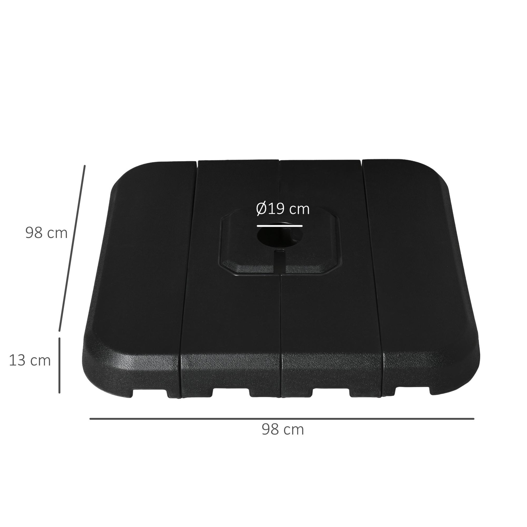Voir la diapositive 3 : OUTSUNNY Lot de 4 poids de lestage avec poignées - compatibilité parasols déportés piètement croix - HDPE texturé noir