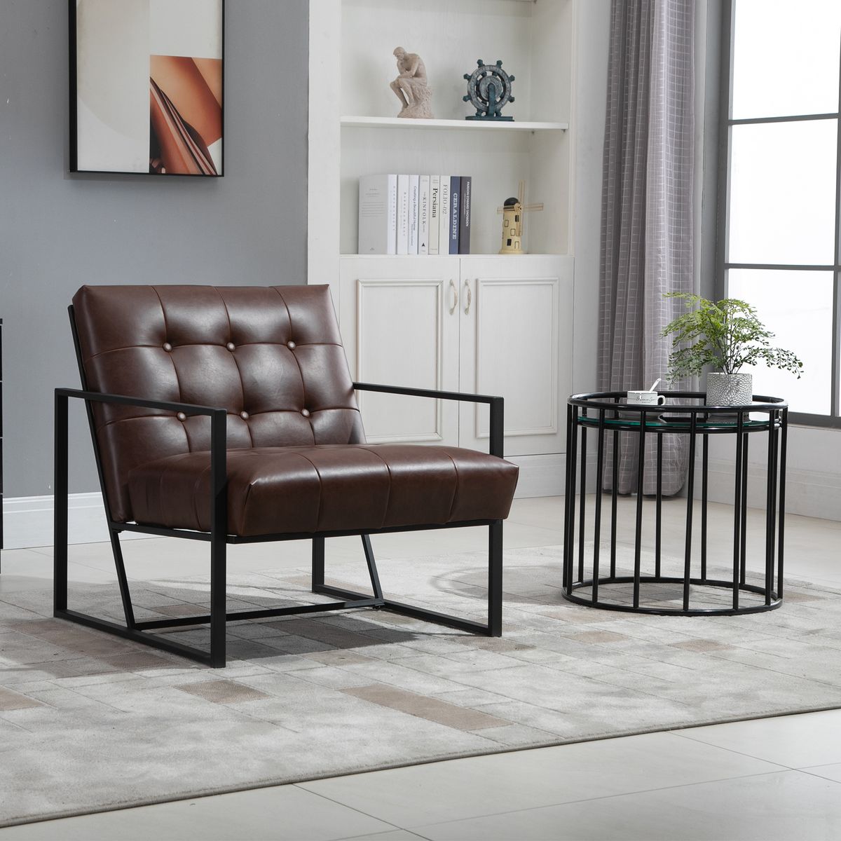 HOMCOM Fauteuil lounge Chesterfield assise dossier capitonnés structure métal noir revêtement synthétique chocolat