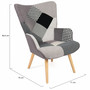 Voir la diapositive 5 : ID MARKET Fauteuil scandinave IVAR en tissu patchwork noir, gris et blanc