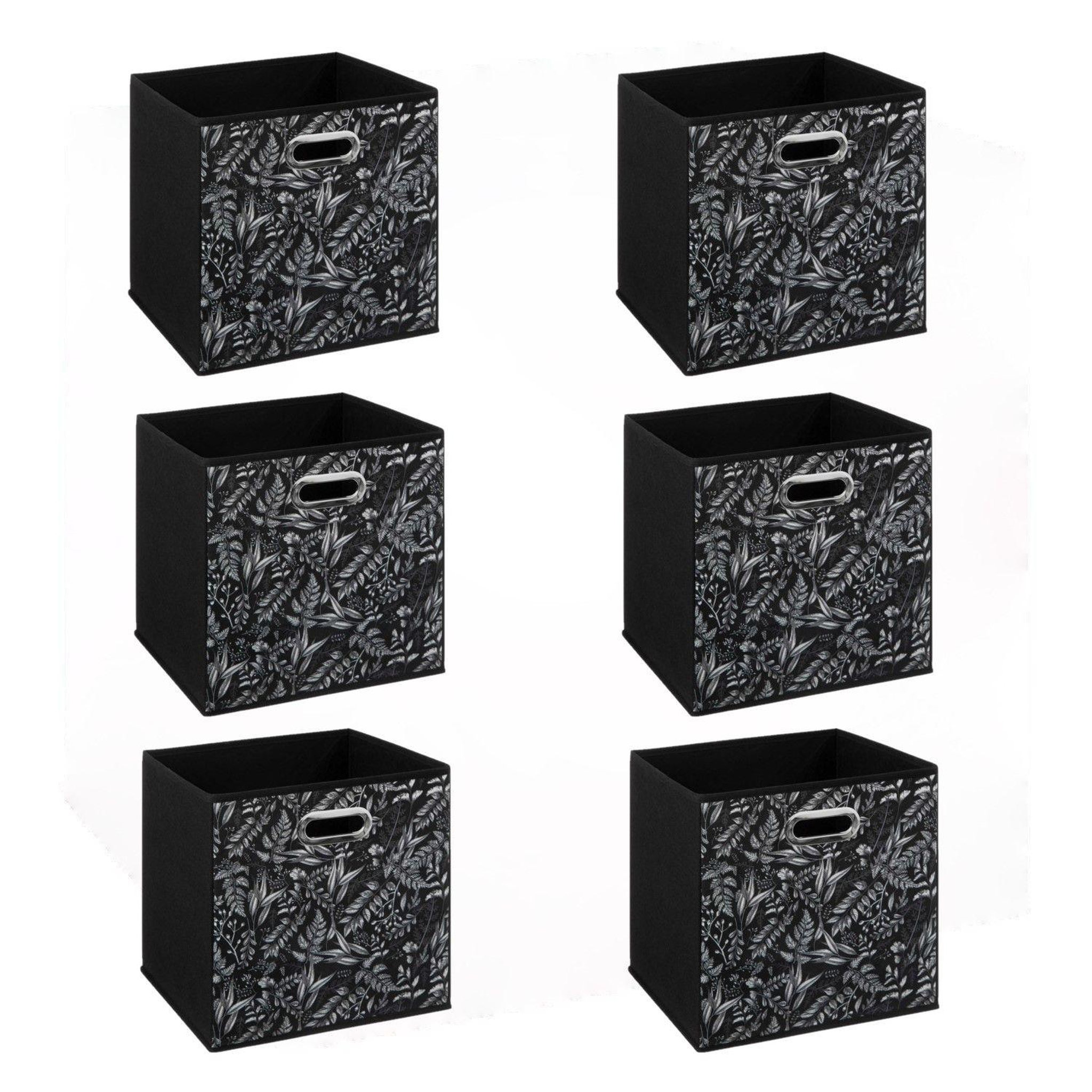 TOILINUX Lot de 6 boites de rangement en tissu botanical - 31x31x31cm - noir