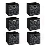 FIVE Lot de 6 boites de rangement en tissu Botanical - 31x31x31cm - Noir