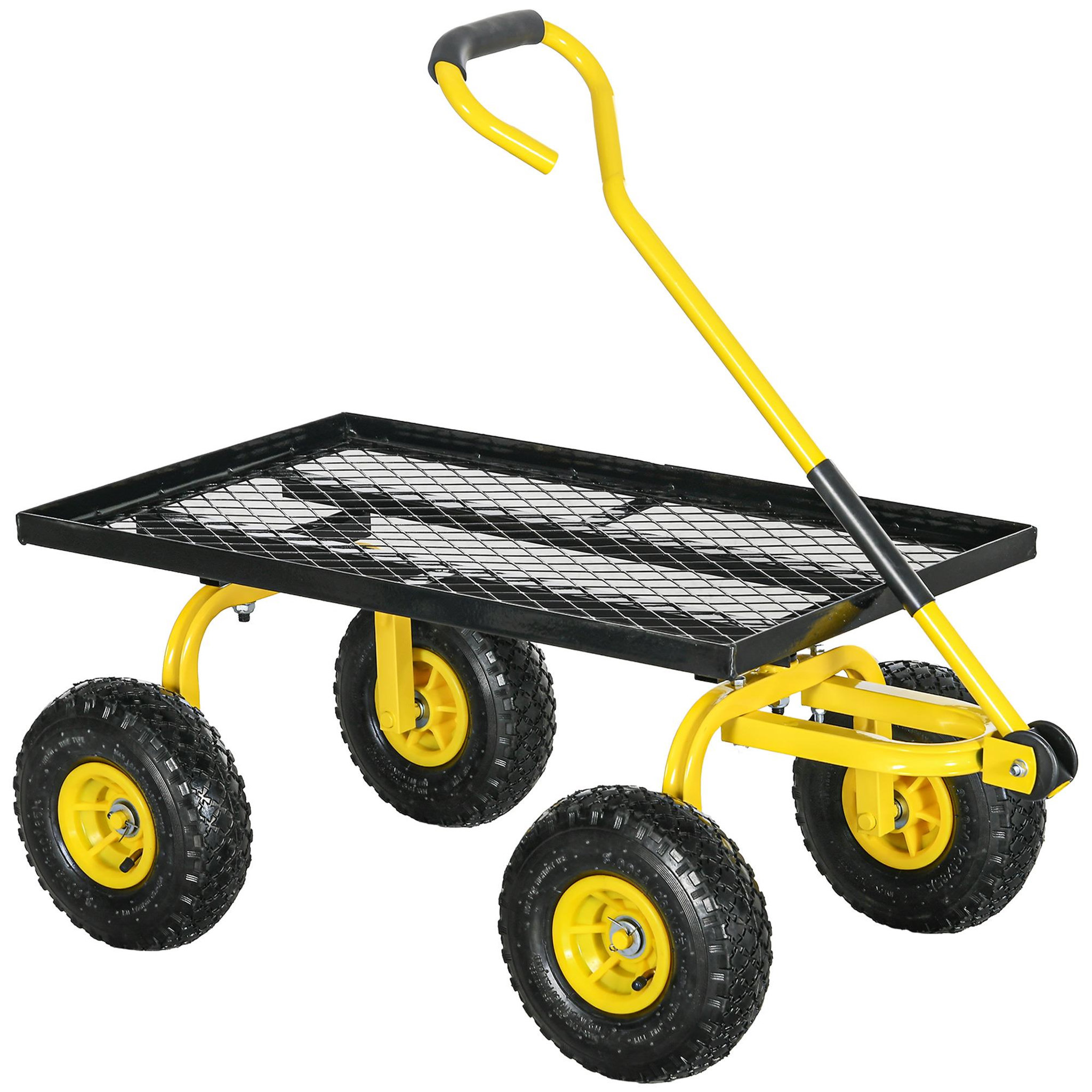 OUTSUNNY Chariot de transport jardin remorque à main charrette à bras 4 roues charge max. 150 Kg acier noir jaune