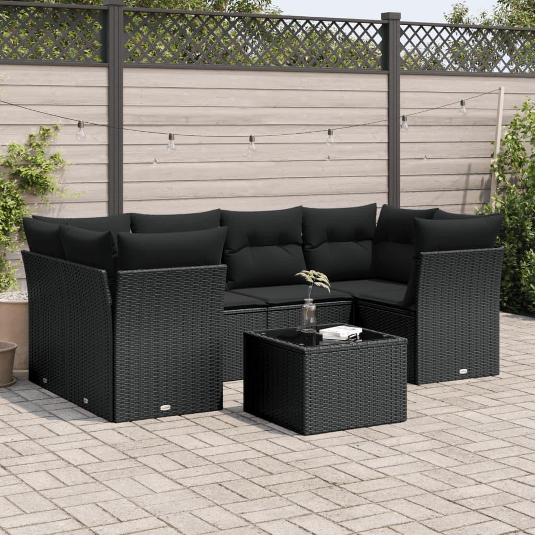 VIDAXL Salon de jardin 7 pcs avec coussins noir resine tressee