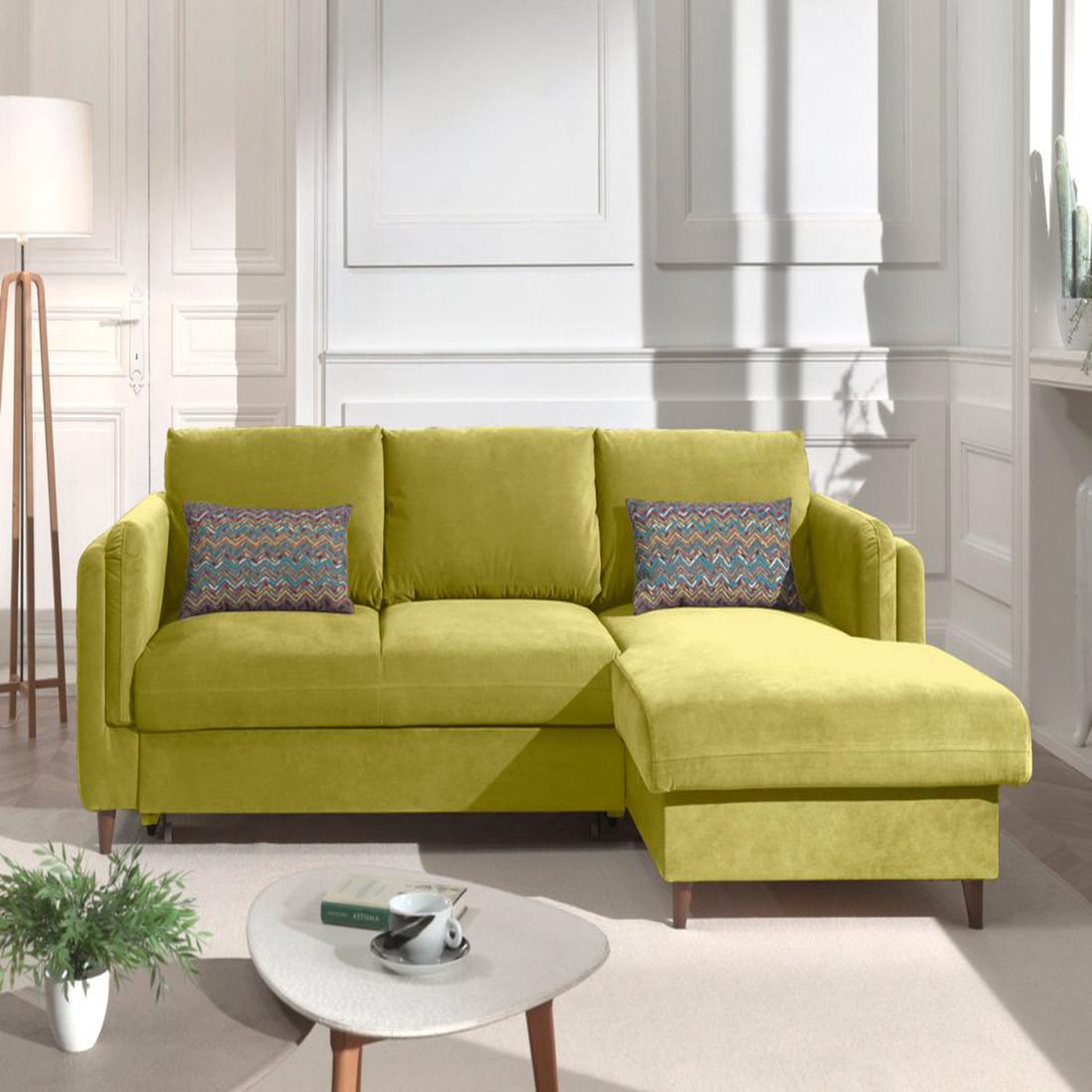 Voir la diapositive 2 : BEST MOBILIER Brooke - canapé d'angle droit - convertible avec coffre - 4 places - en velours