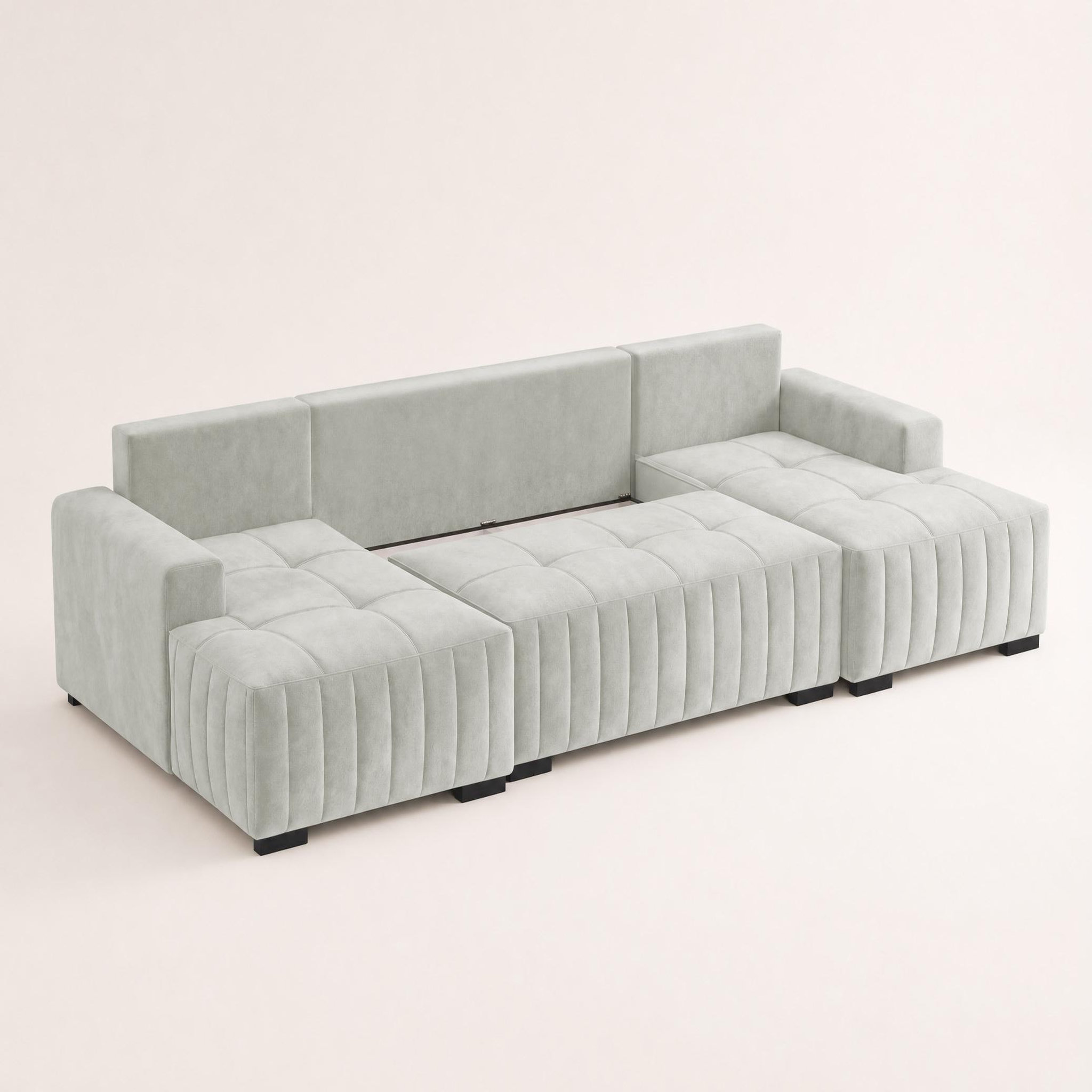 Voir la diapositive 5 : BEST MOBILIER Lazare - canapé panoramique en u 7 places convertible avec coffre en velours