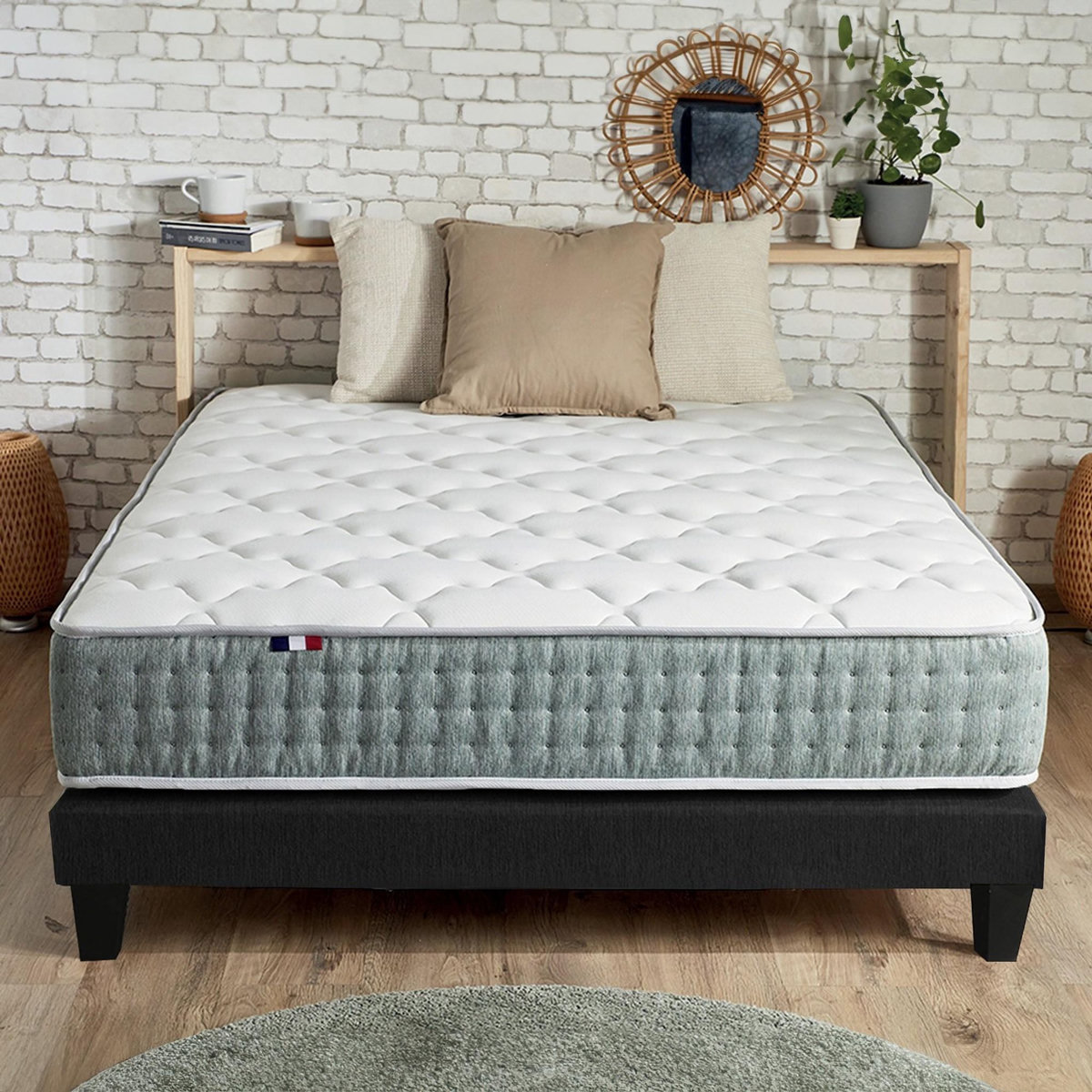 IDLITERIE Ensemble matelas ressorts 7 zones HYGGE, réversible hiver/été