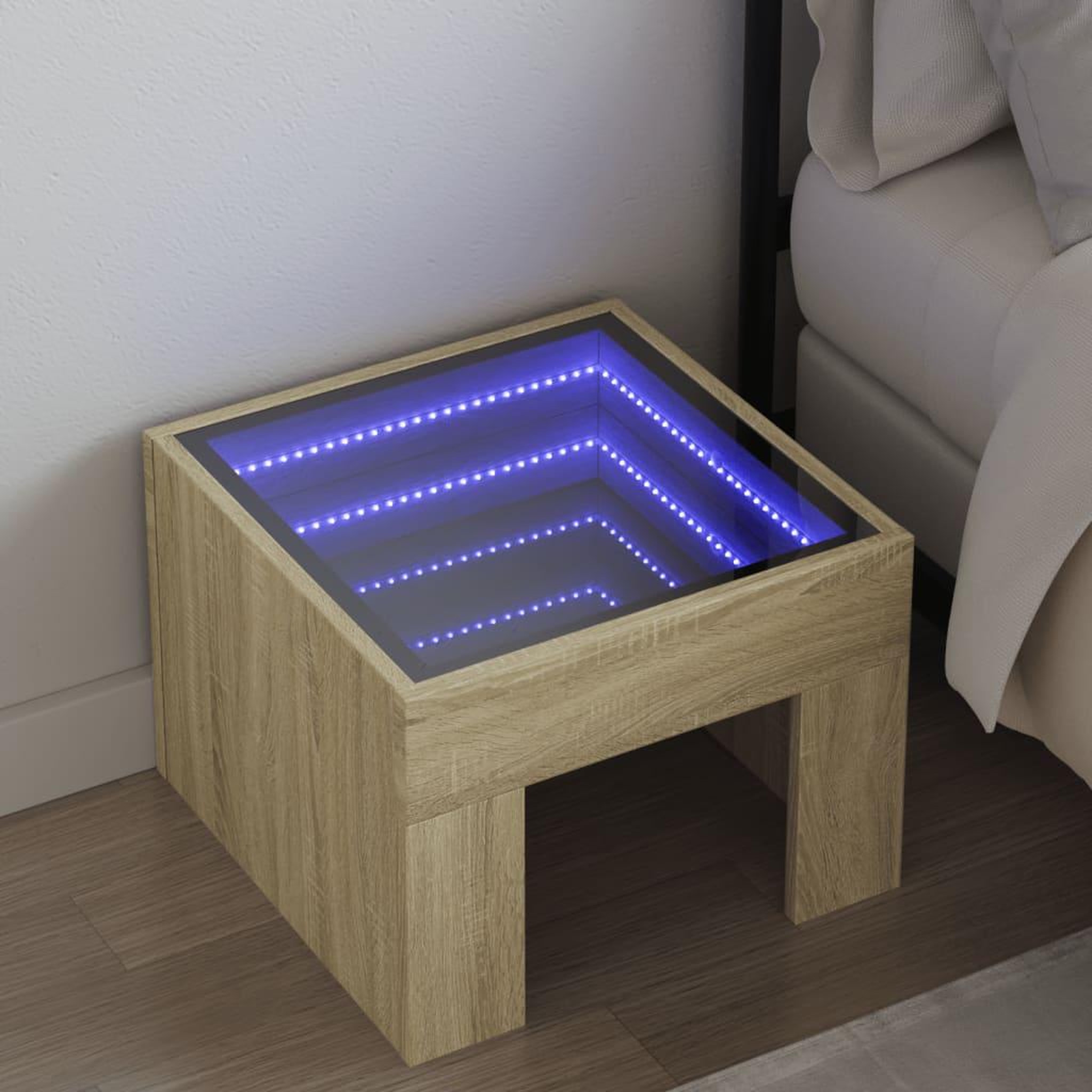 VIDAXL Table de chevet avec LED infini chene sonoma 40x40x30 cm