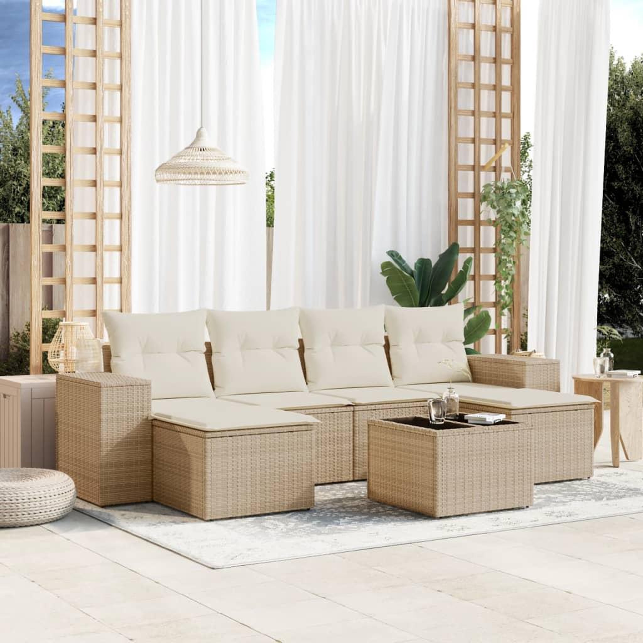 VIDAXL Salon de jardin avec coussins 7 pcs beige resine tressee