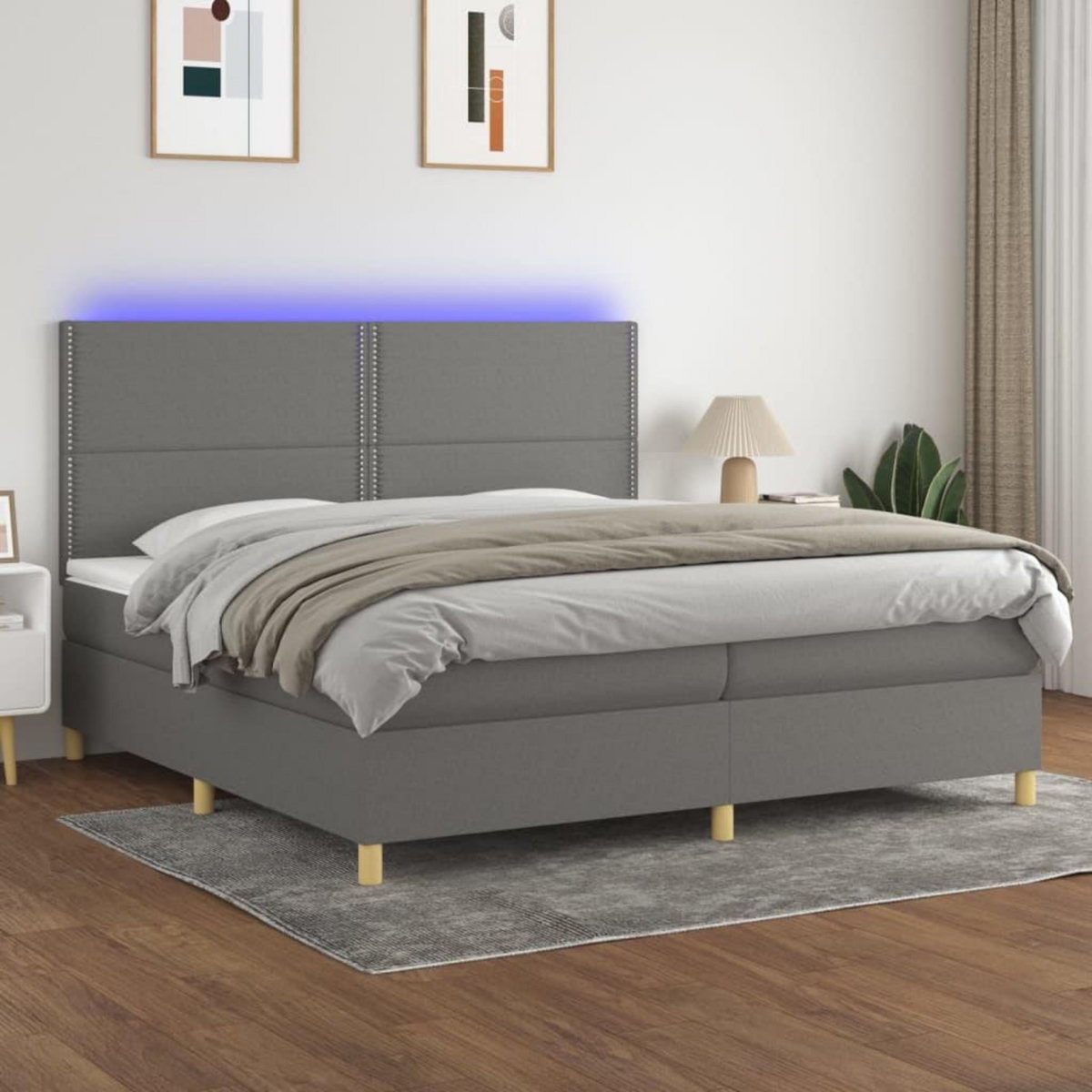 VIDAXL Sommier a lattes de lit et matelas et LED Gris fonce 200x200 cm