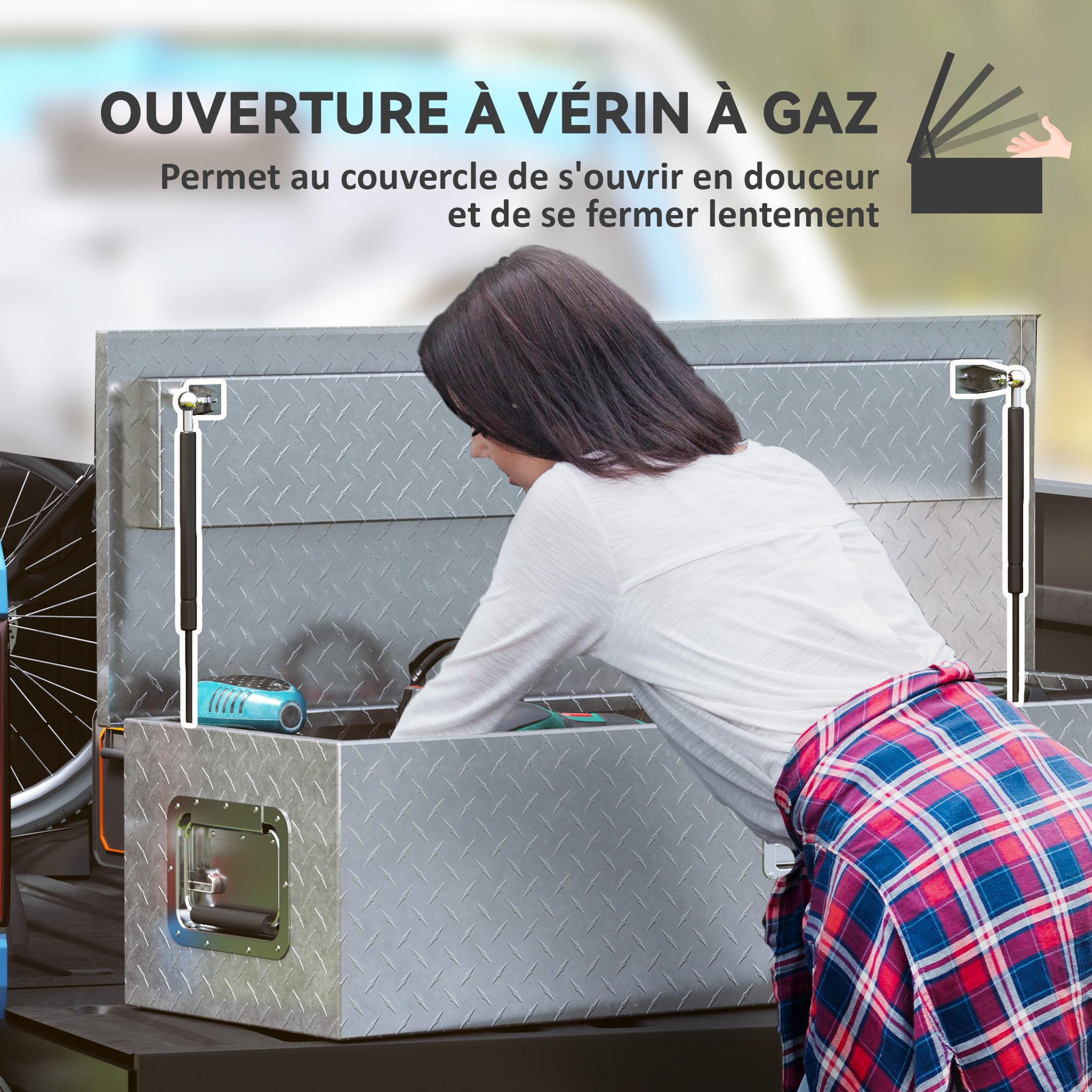 Voir la diapositive 6 : HOMCOM Boîte à outils en aluminium - caisse à outil alu. verrouillage clé vérins poignées - 99 x 33 x 25 cm