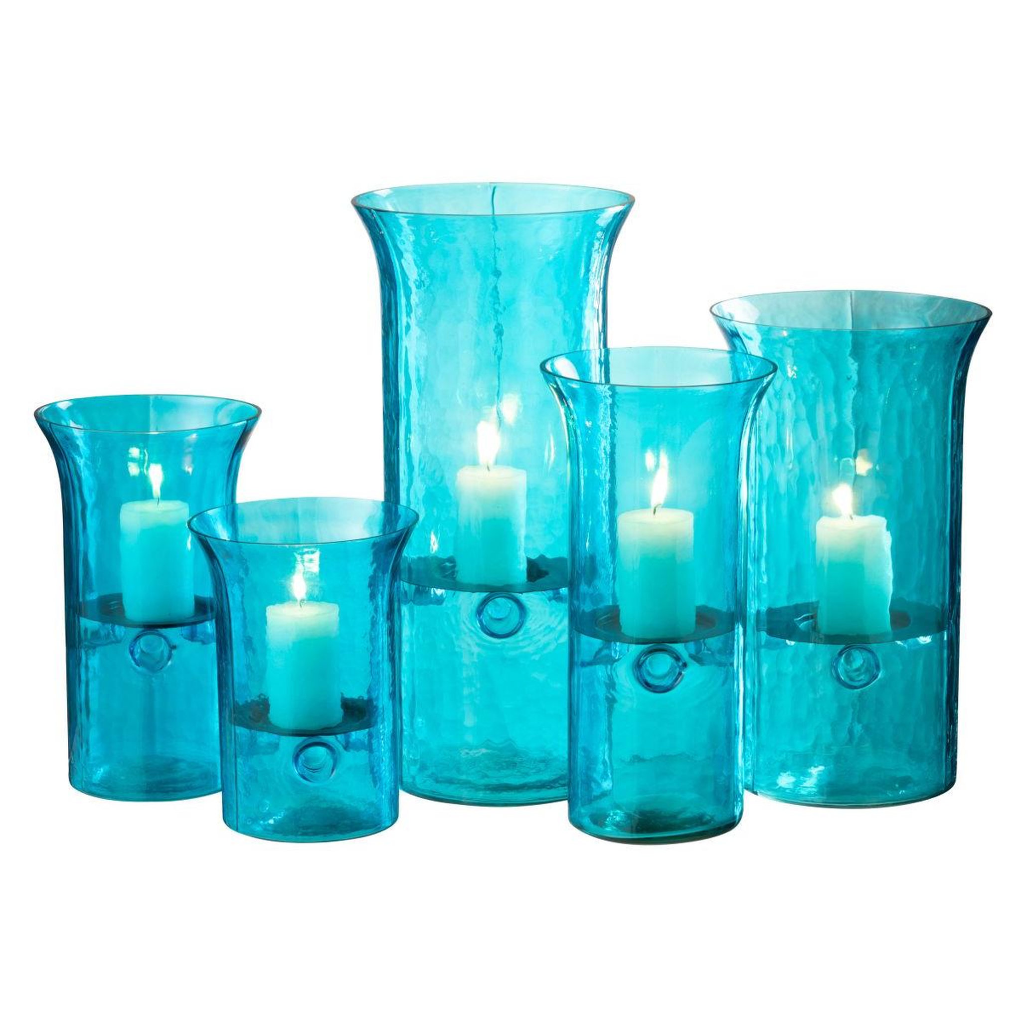 Voir la diapositive 5 : J-LINE Photophore étroit en verre  tarifa  34cm bleu azur