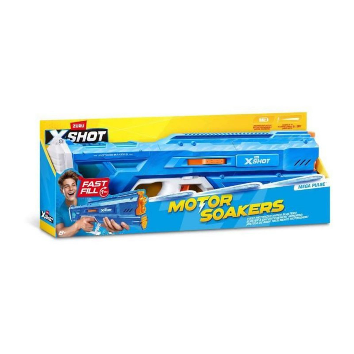 ZURU Pistolet a eau motorisé - ZURU - X-SHOT Mega Pulse - Remplissage rapide - Batterie rechargeable - Portée 9 m - Réservoir 1,1