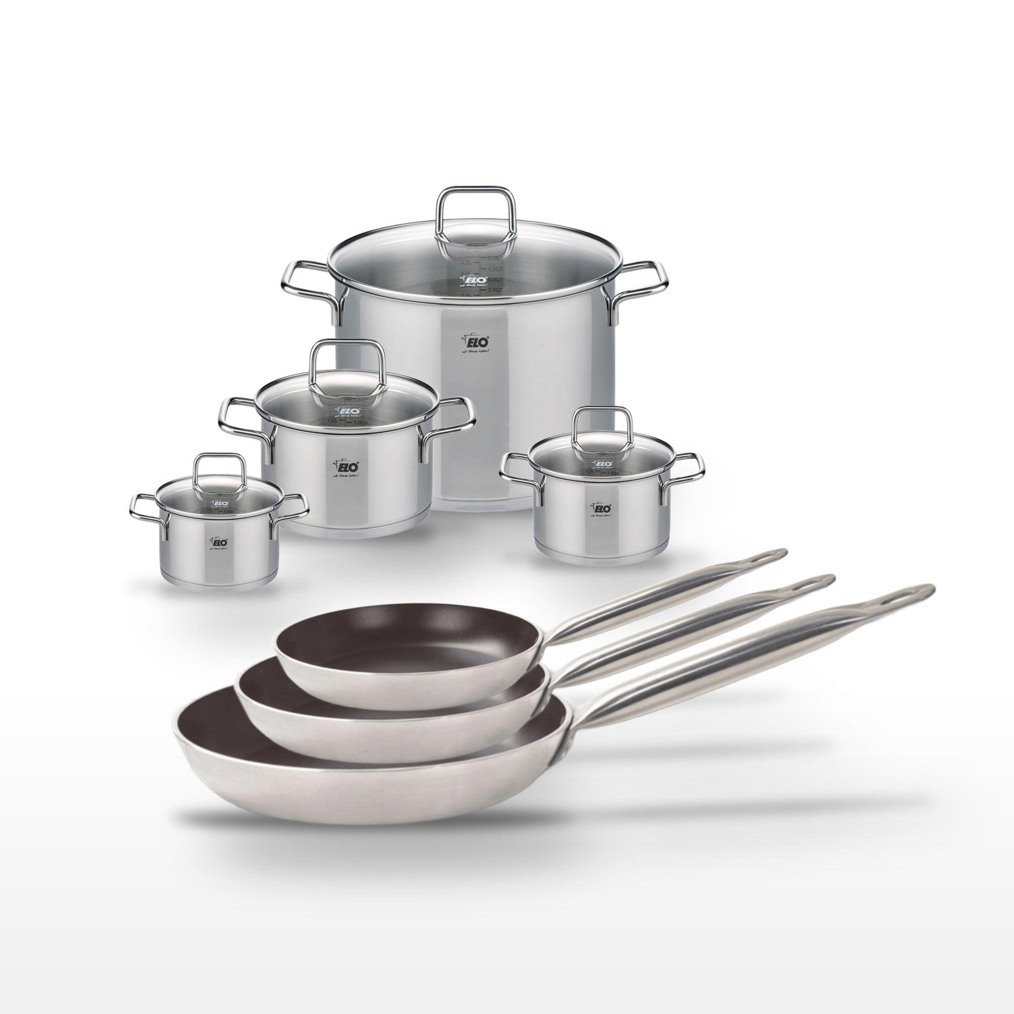 Voir la diapositive 2 : ELO Lot poêles 24/28/32 cm et faitouts 14/16/20/26 cm elo bistro line