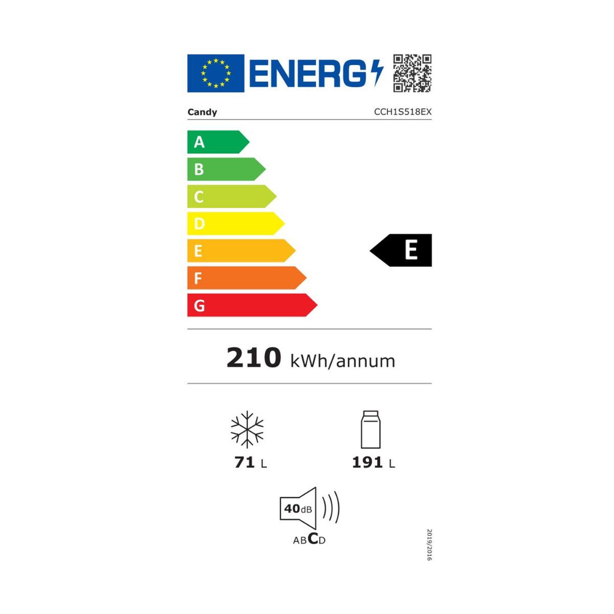 Voir la diapositive 2 : Candy Réfrigérateur combiné 55cm 262l no frost gris - cch1s518ex