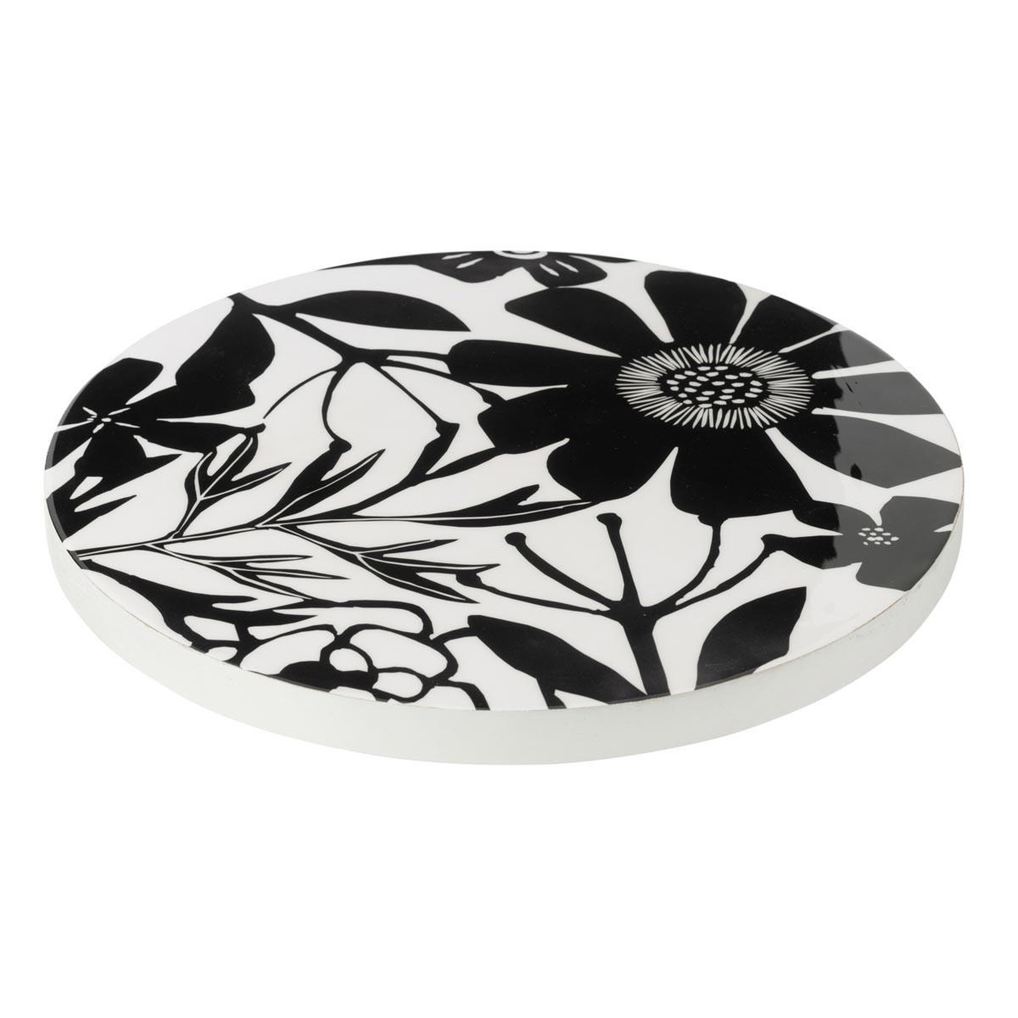J-LINE Plateau tournant en bois  tod  45cm noir & blanc