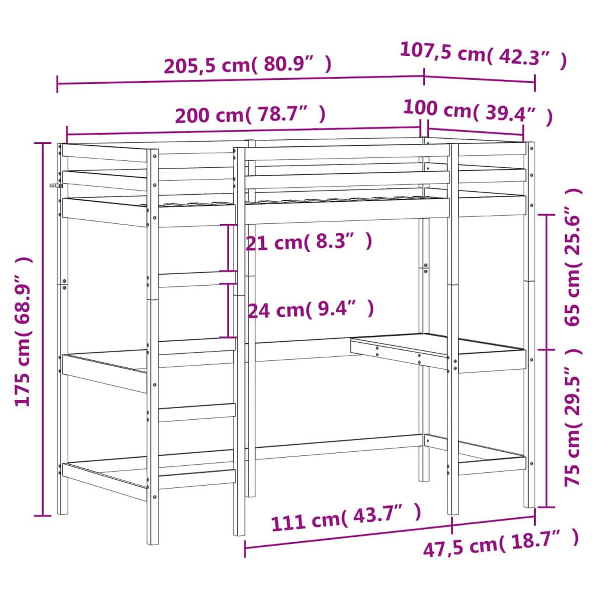 Voir la diapositive 6 : VIDAXL Lit superpose sans matelas 100x200 cm bois massif de pin