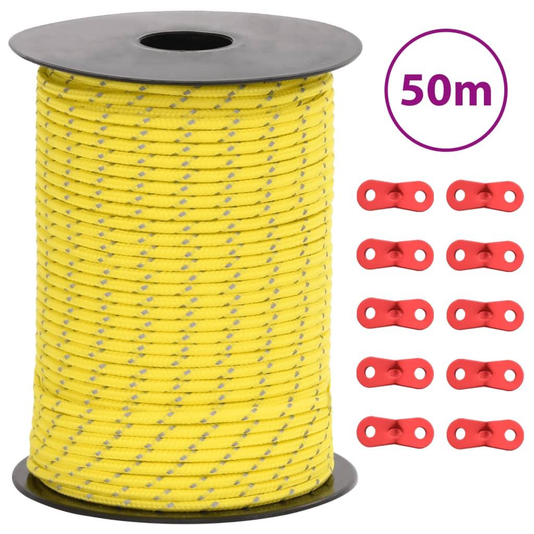 VIDAXL Corde de haubanage de tente avec bandes reflechissantes et cles