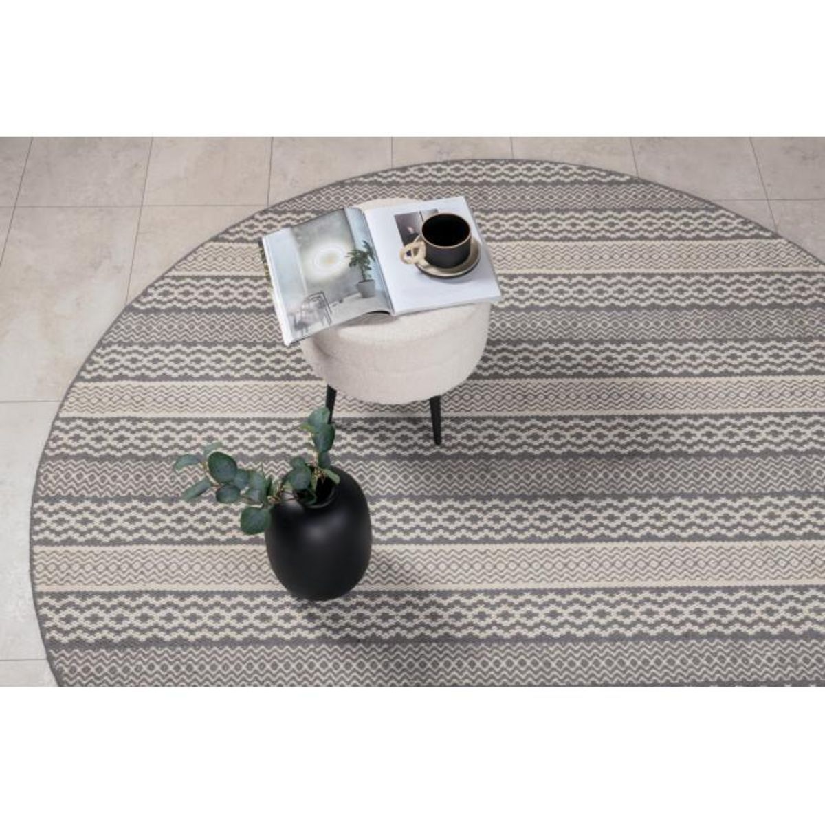 Paris Prix Tapis Rond Imprimé  Sishu  200cm Gris