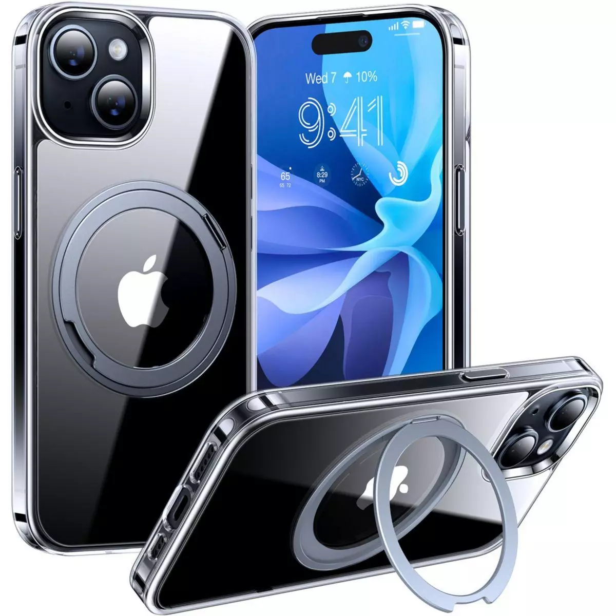 TORRAS Coque intégrale iPhone 15 Plus MagSafe + support rotatif