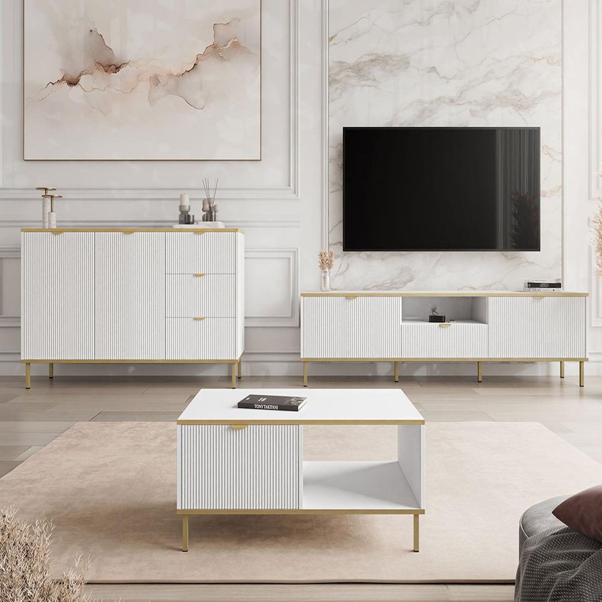 BEST MOBILIER Hope - buffet bas 135 cm - 3 tiroirs et 2 portes