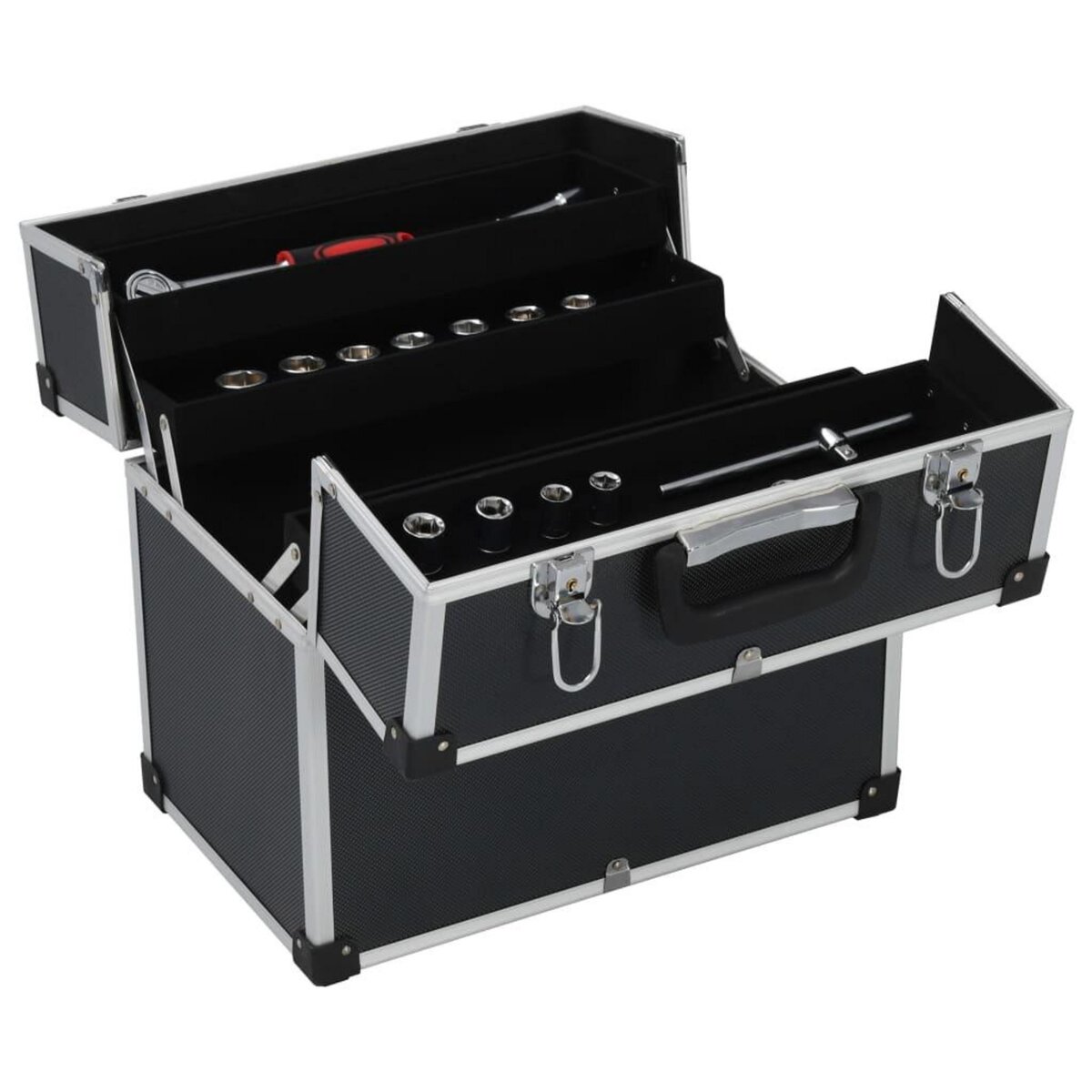 VIDAXL Boîte a outils 38x22,5x34 cm Noir Aluminium