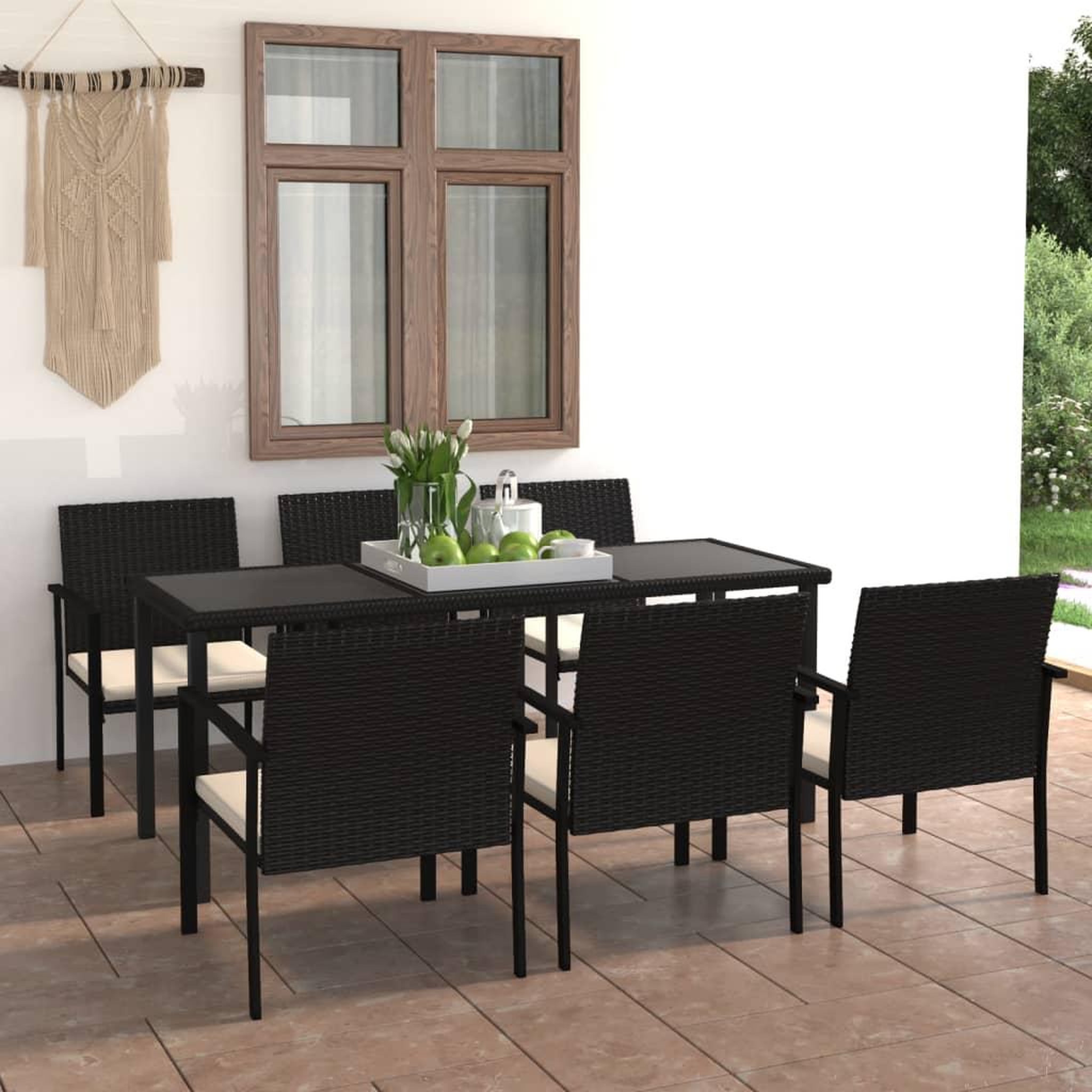 Voir la diapositive 1 : VIDAXL Ensemble a manger de jardin 7 pcs Resine tressee Noir