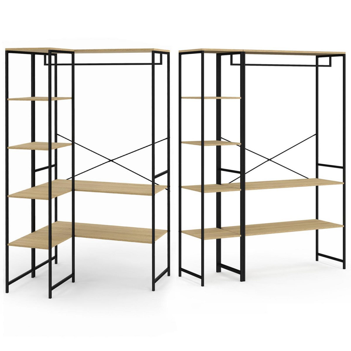 ID MARKET Dressing d'angle modulable double penderie L. 90 / 123 cm DETROIT design industriel