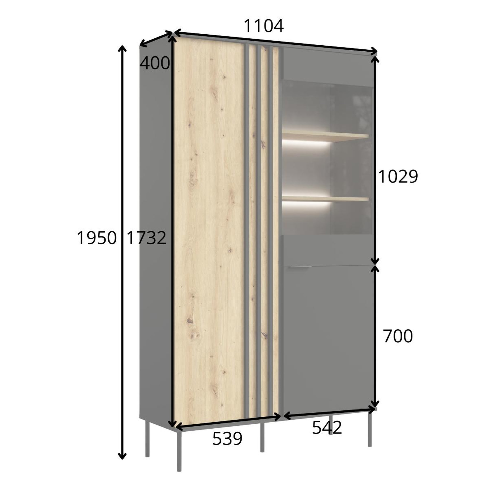 Voir la diapositive 5 : JLC KREATION Vitrine 2 portes moderne noir et bois irina
